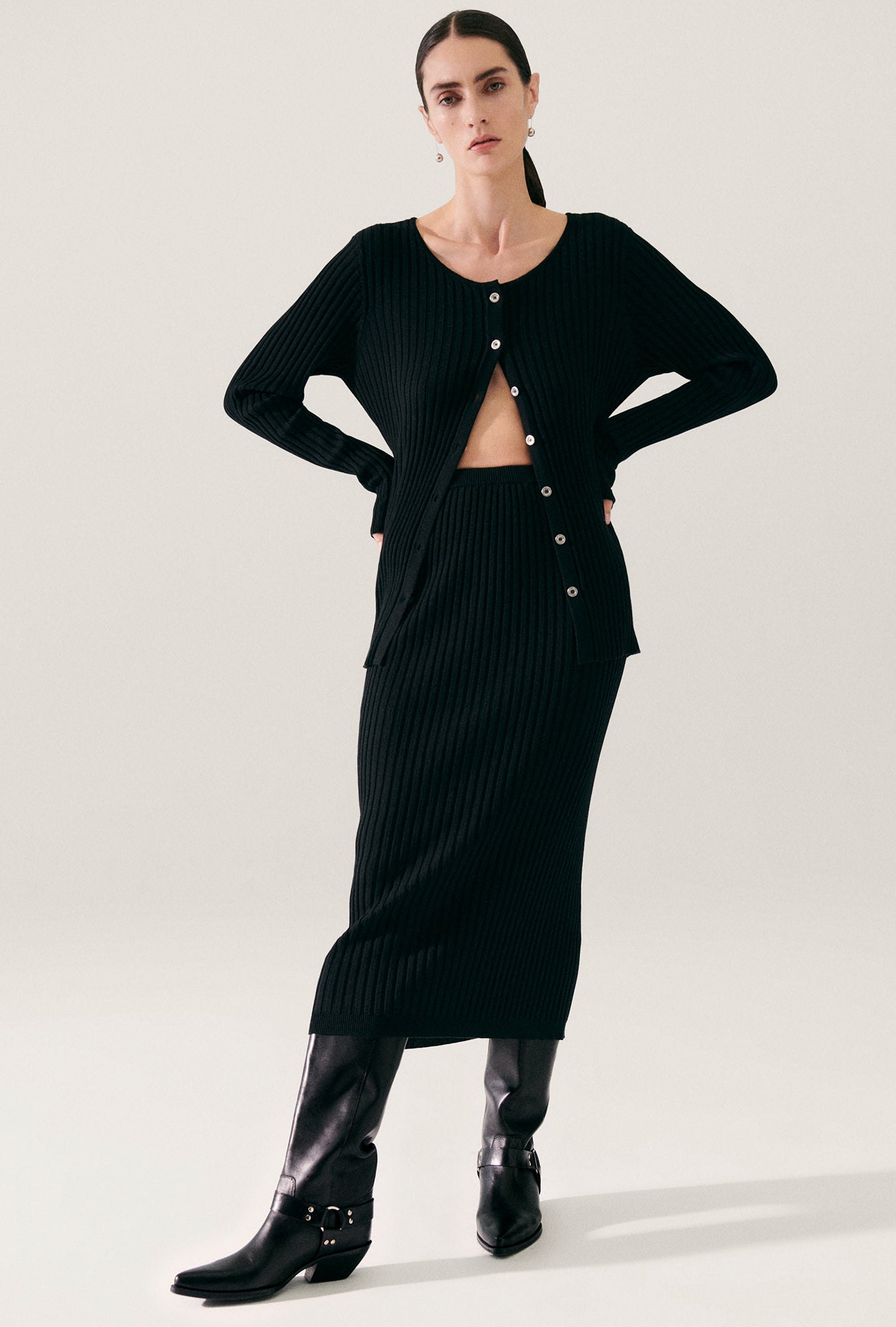 Ribbed Straight Skirt Black