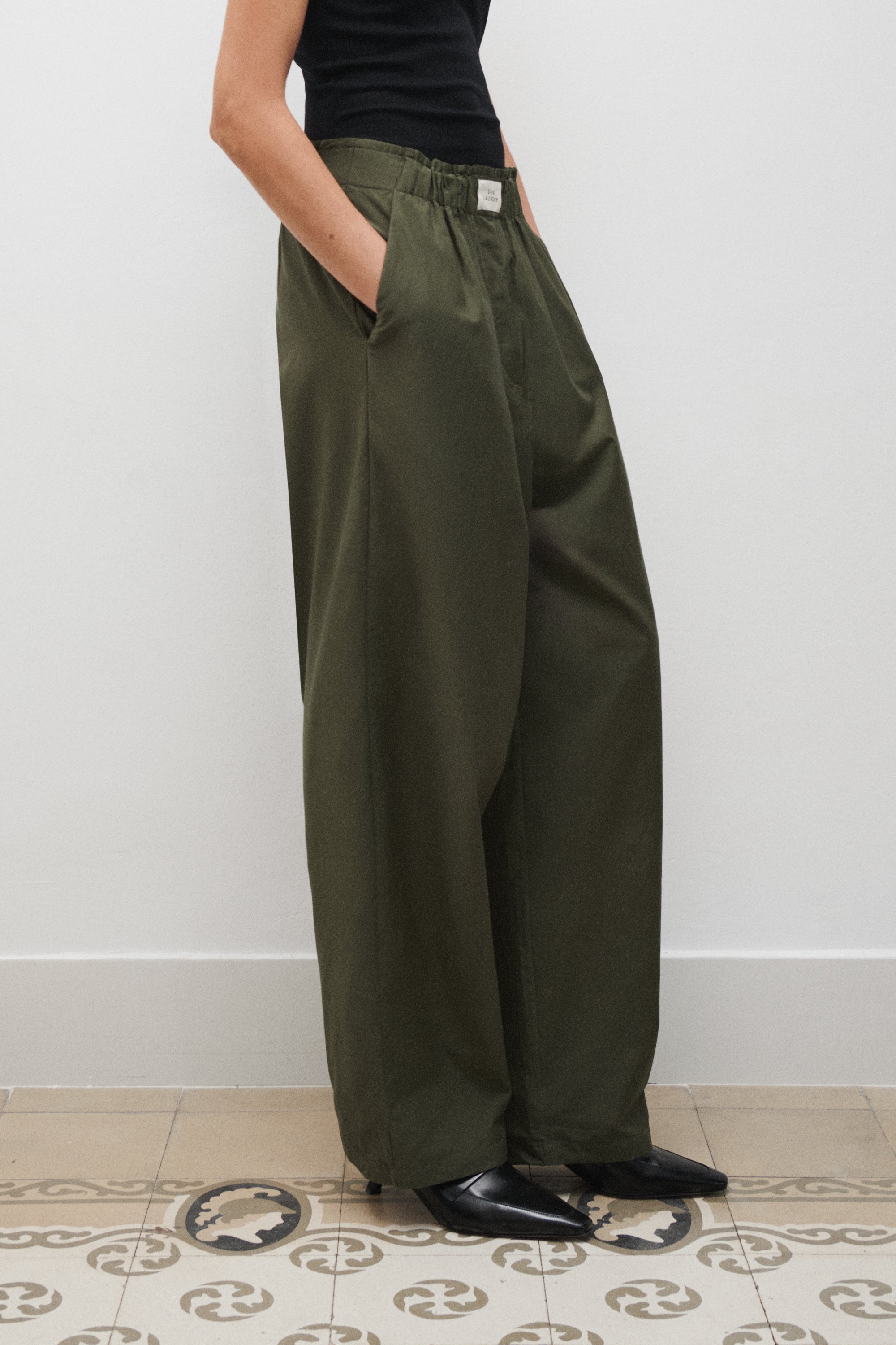Cotton Silk Paper Bag Pants Pine