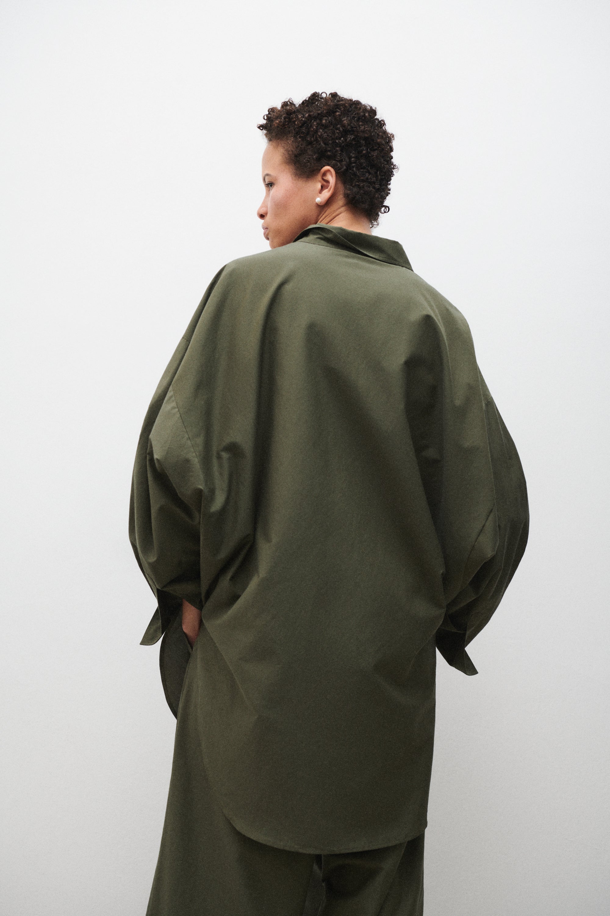 Cotton Silk Round Shirt Pine