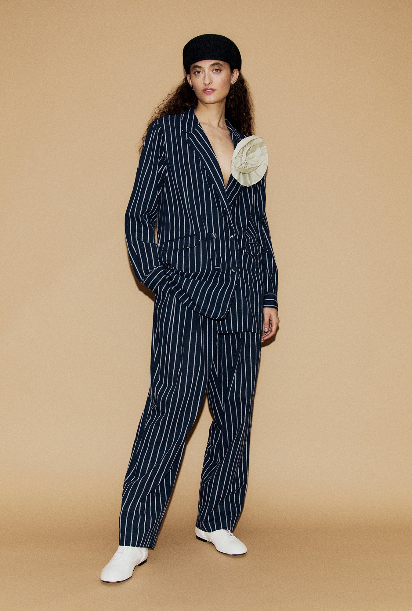 Cotton Relaxed Blazer Egret Stripe