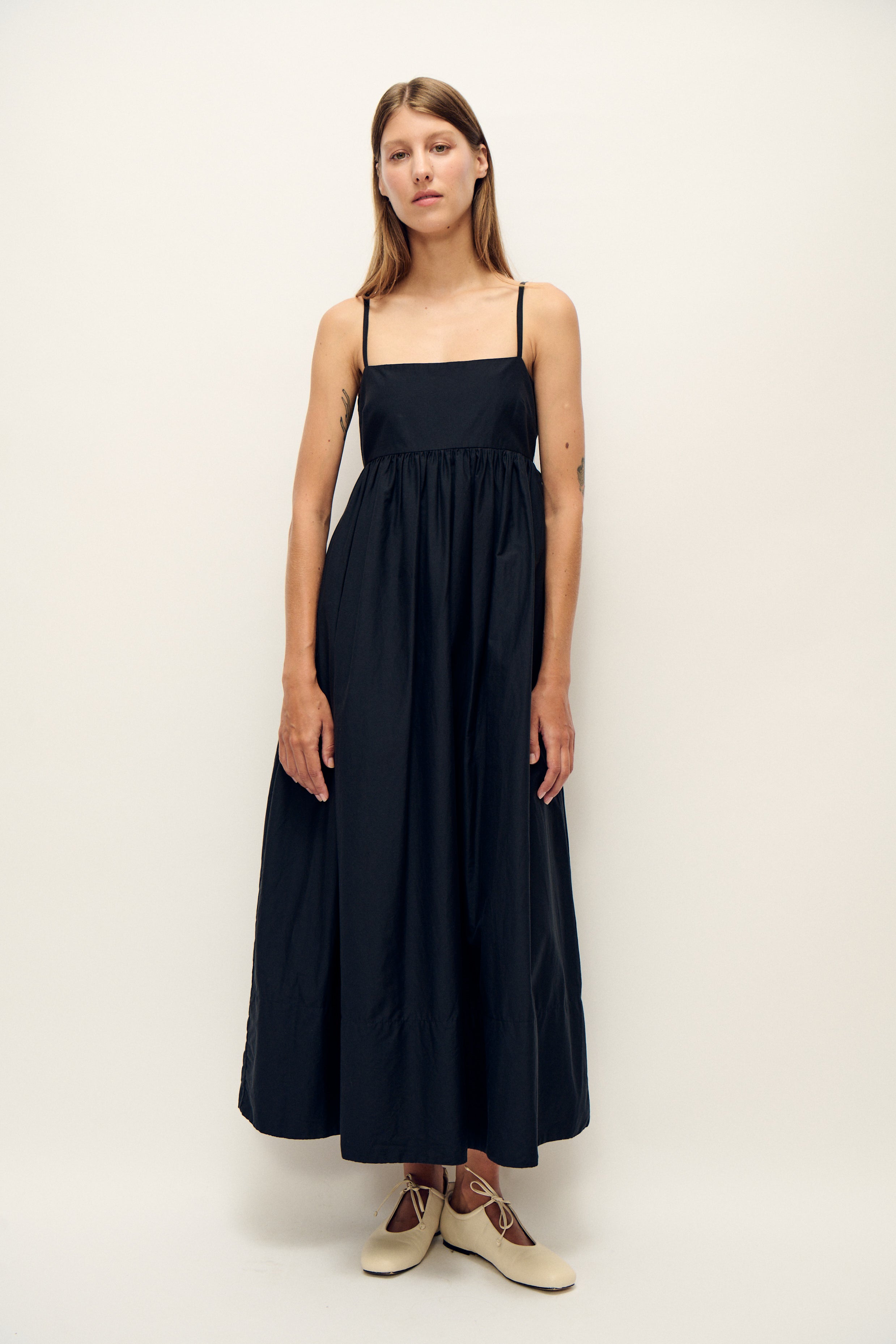 COTTON SILK TULIP DRESS BLACK