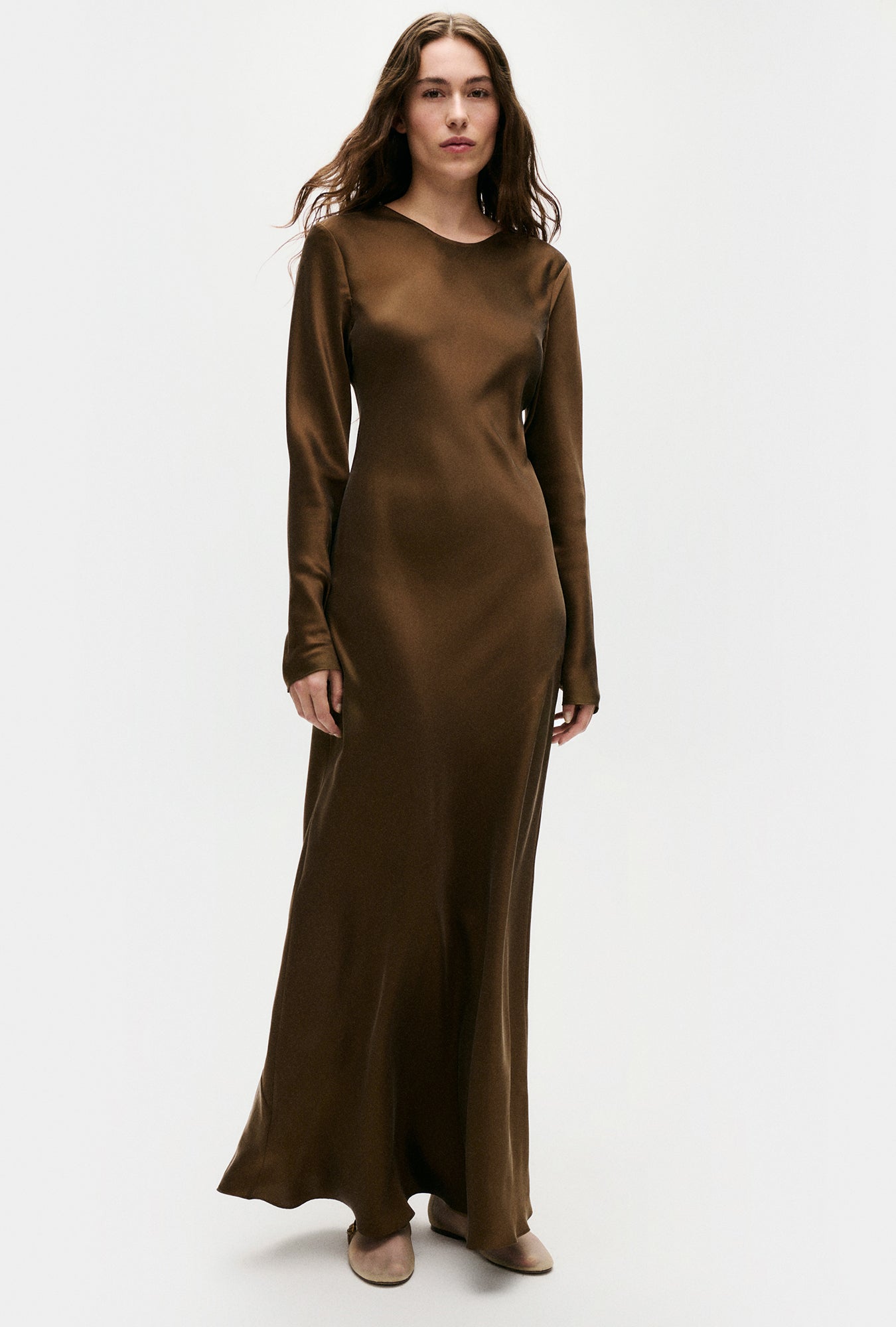 Full Sleeve Bias Dress Dark Earth