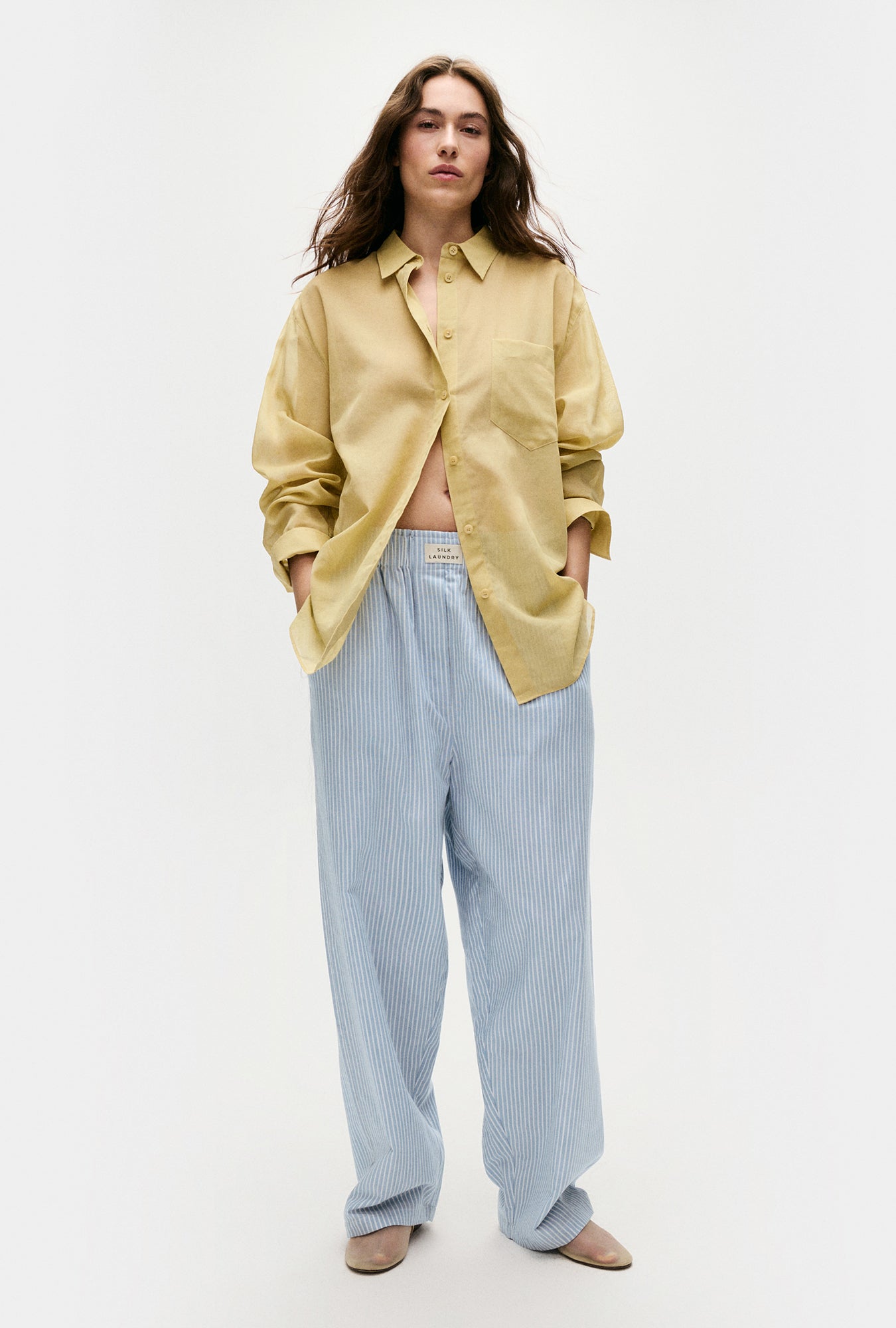 Sheer Cotton Pleated Yoke Shirt Shell