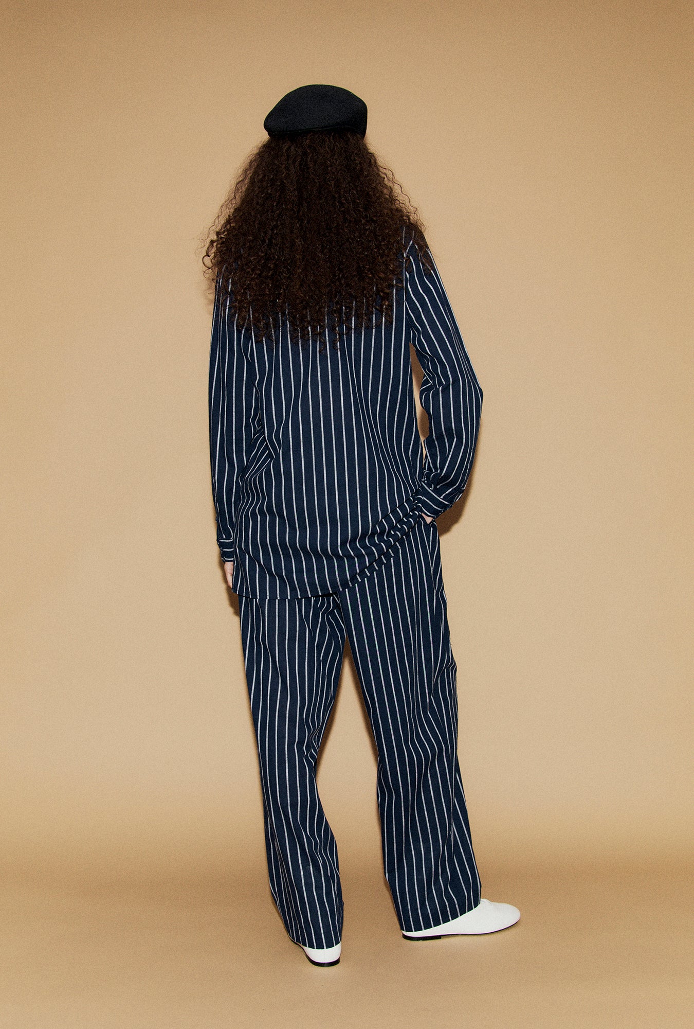 Cotton Slouch Pants Egret Stripe