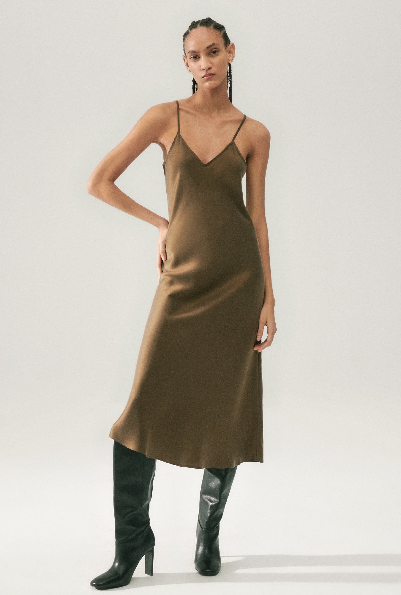 90S Slip Dress Dark Earth