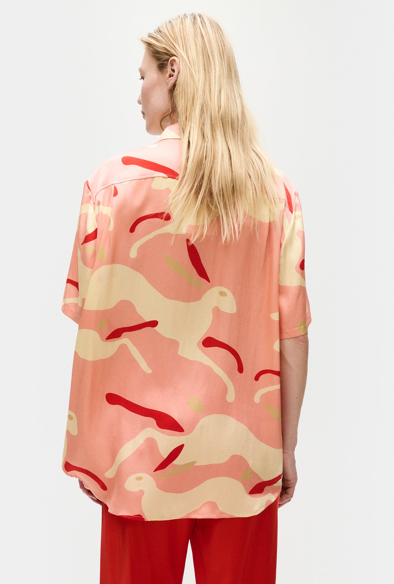 Short Sleeve Boyfriend Shirt Rabbit Amaranth