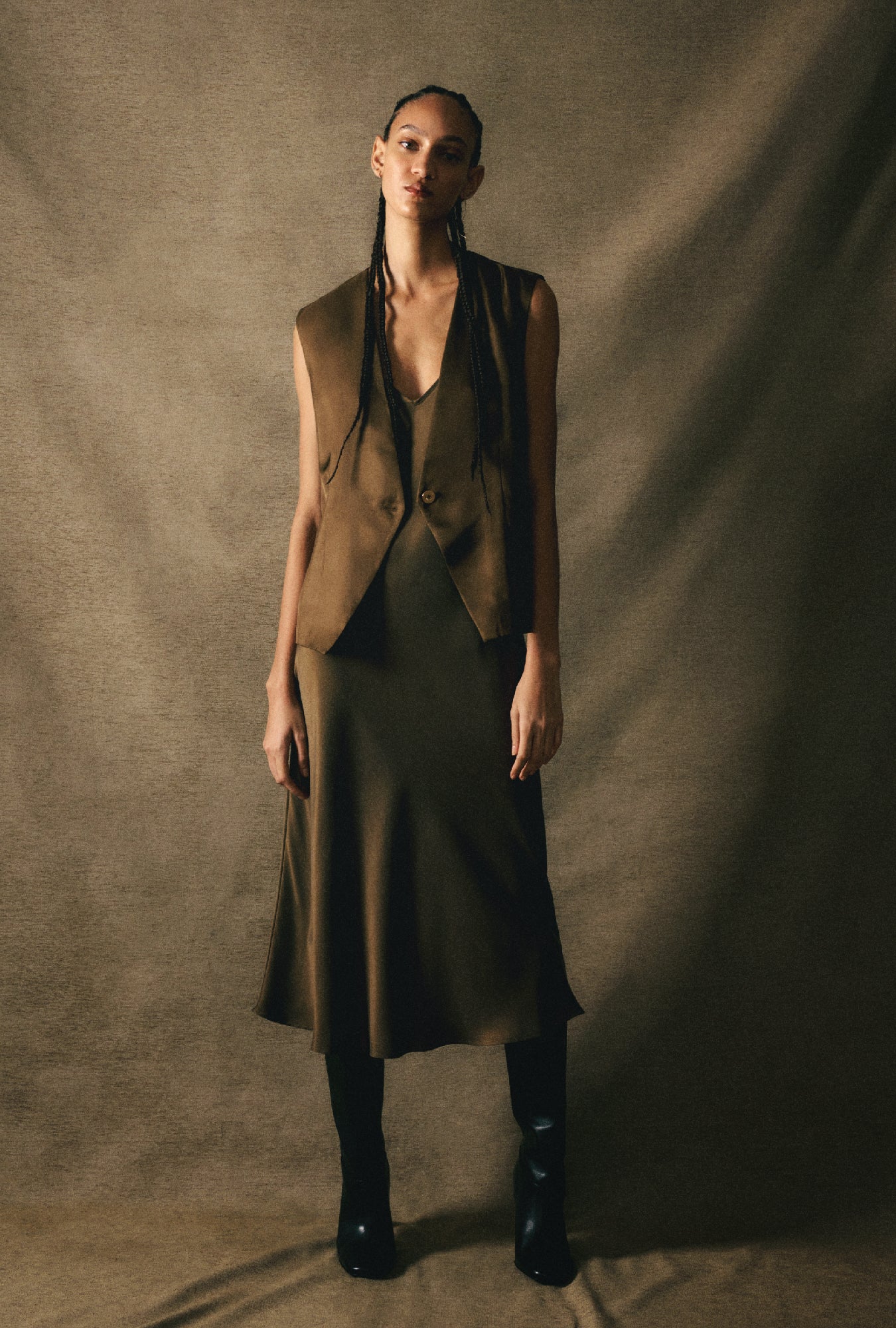 90S Slip Dress Dark Earth