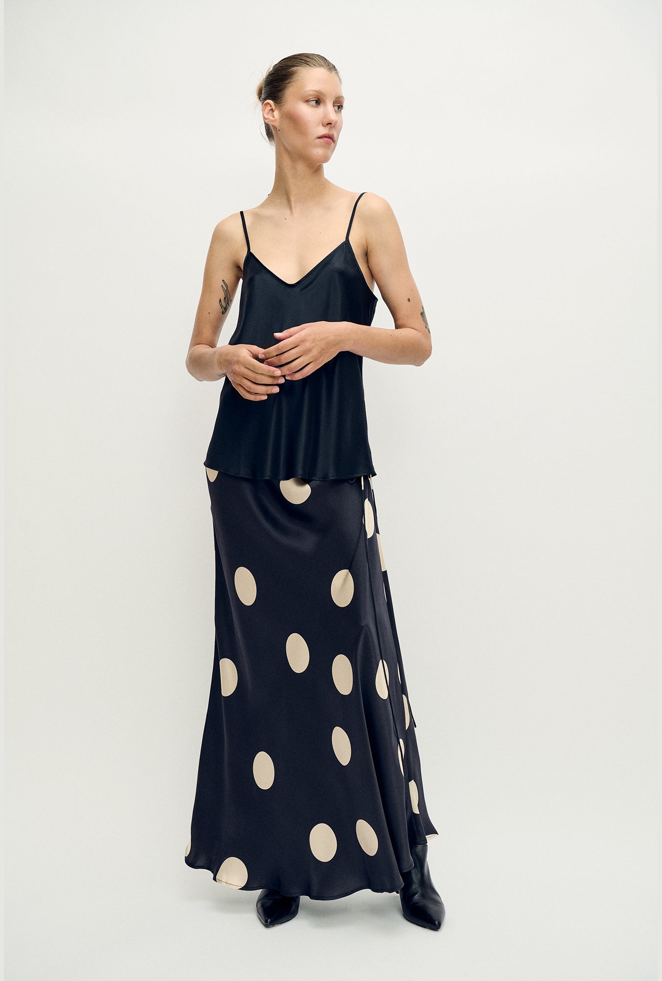 Long Bias Cut Skirt Large Polka Dot