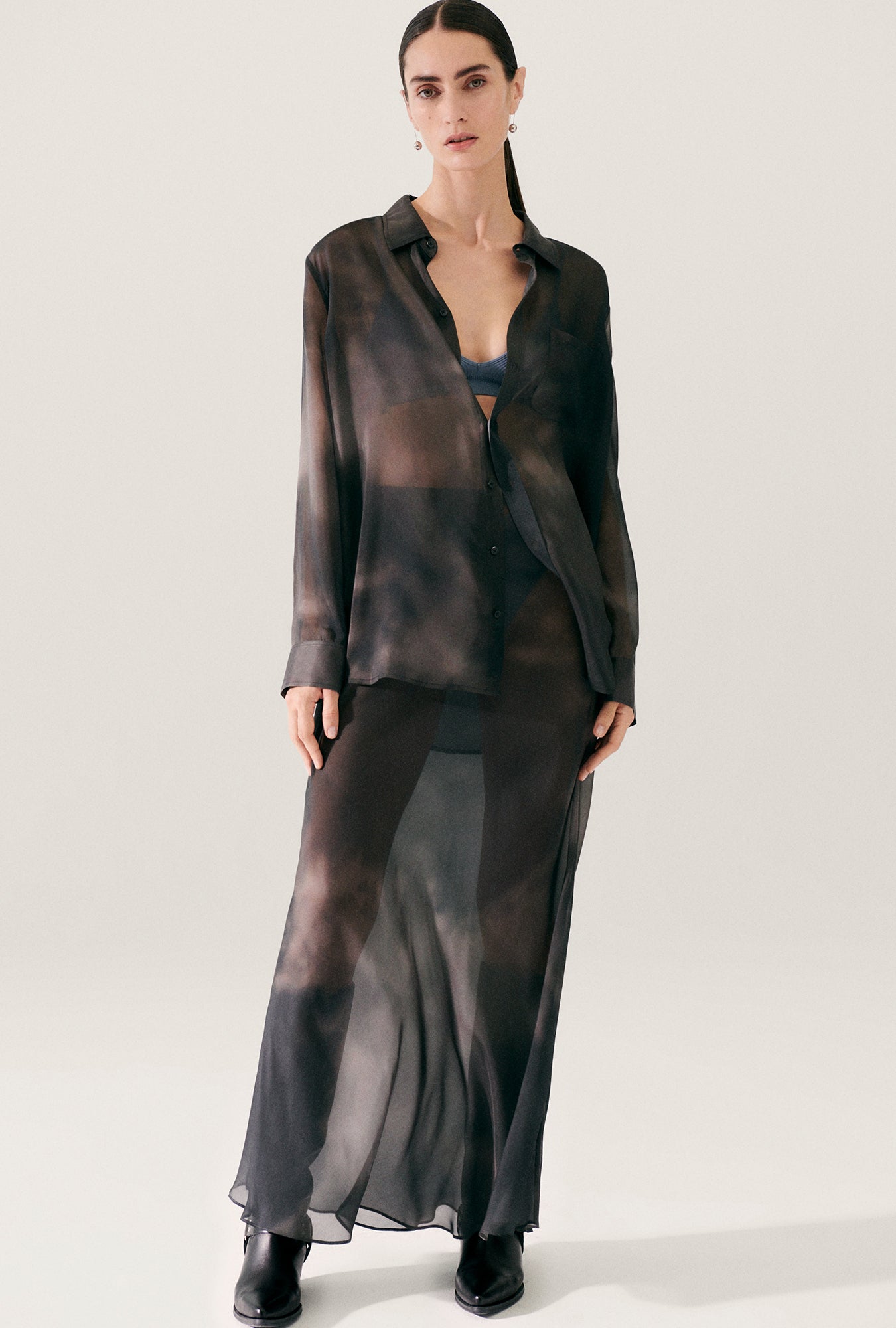 Chiffon Long Bias Cut Skirt Smoke