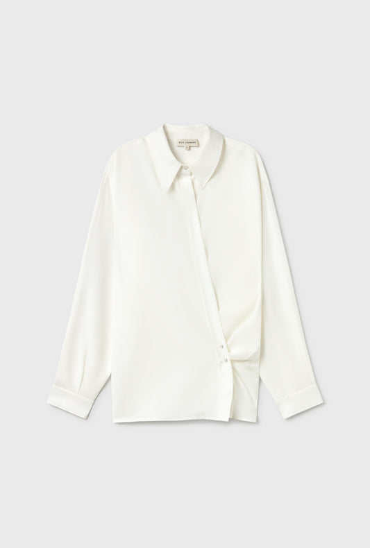 Cotton Silk Crossover Shirt White