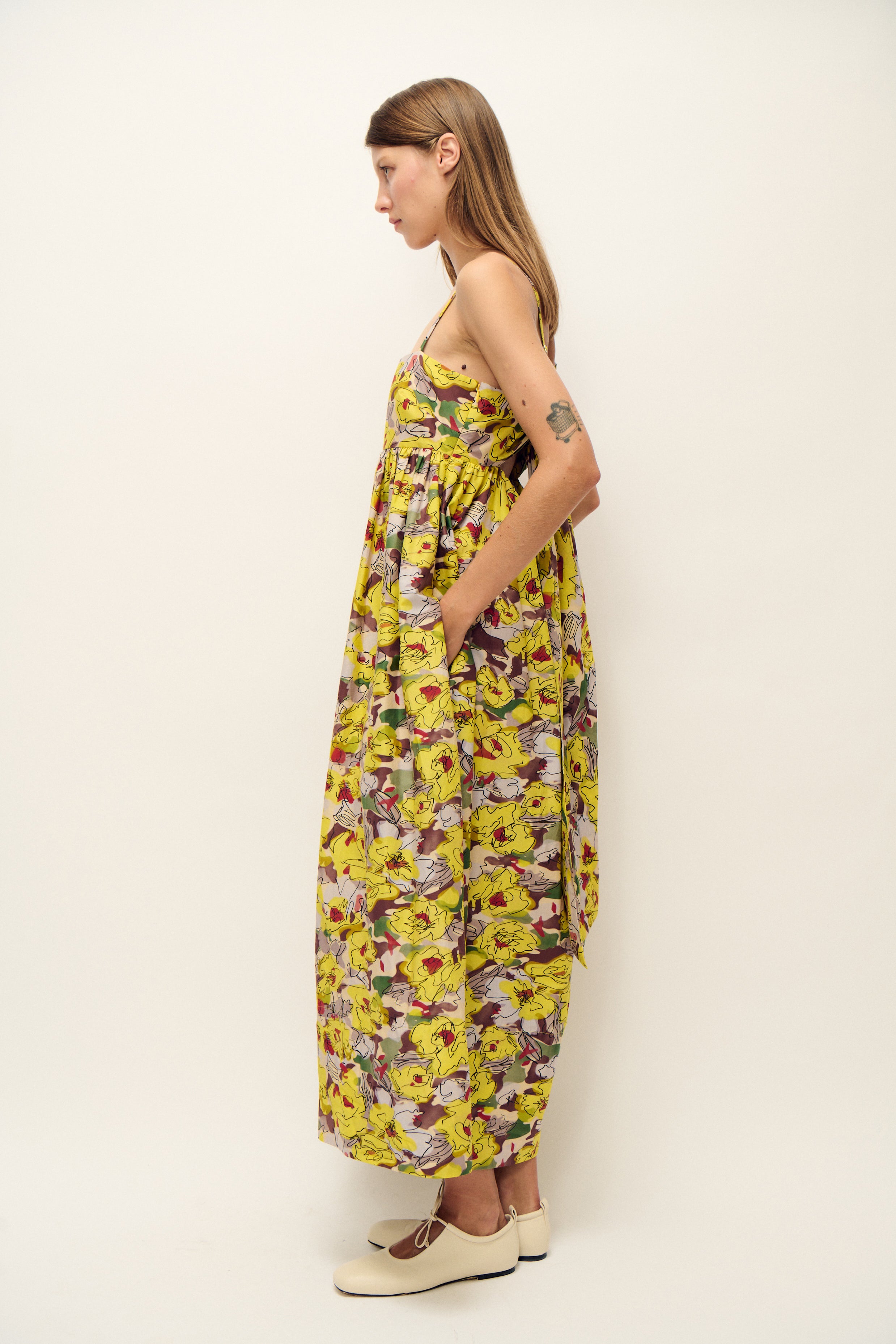 COTTON SILK TULIP DRESS SUNFLOWER FLORAL