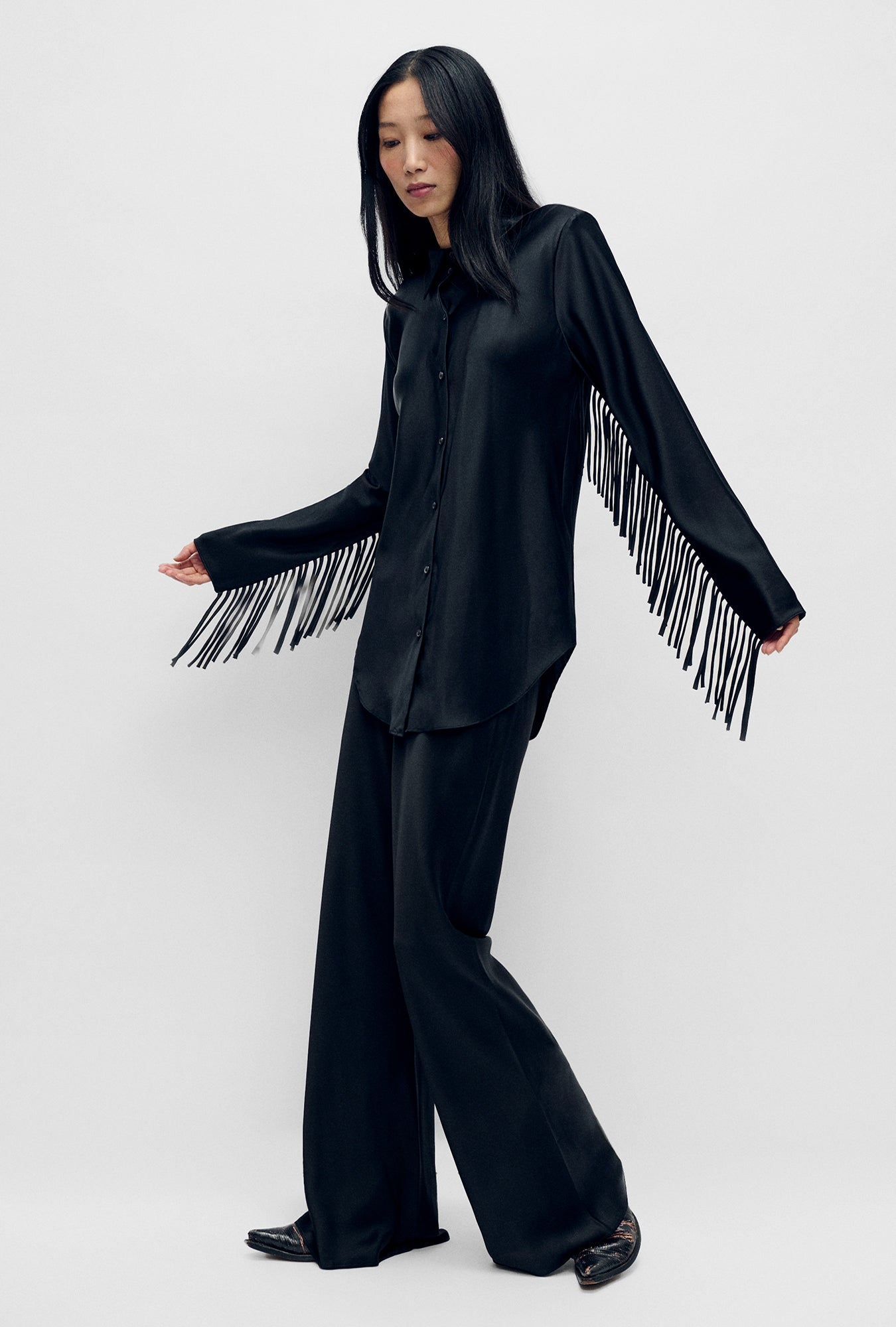 Fringe Bias Cut Shirt Black