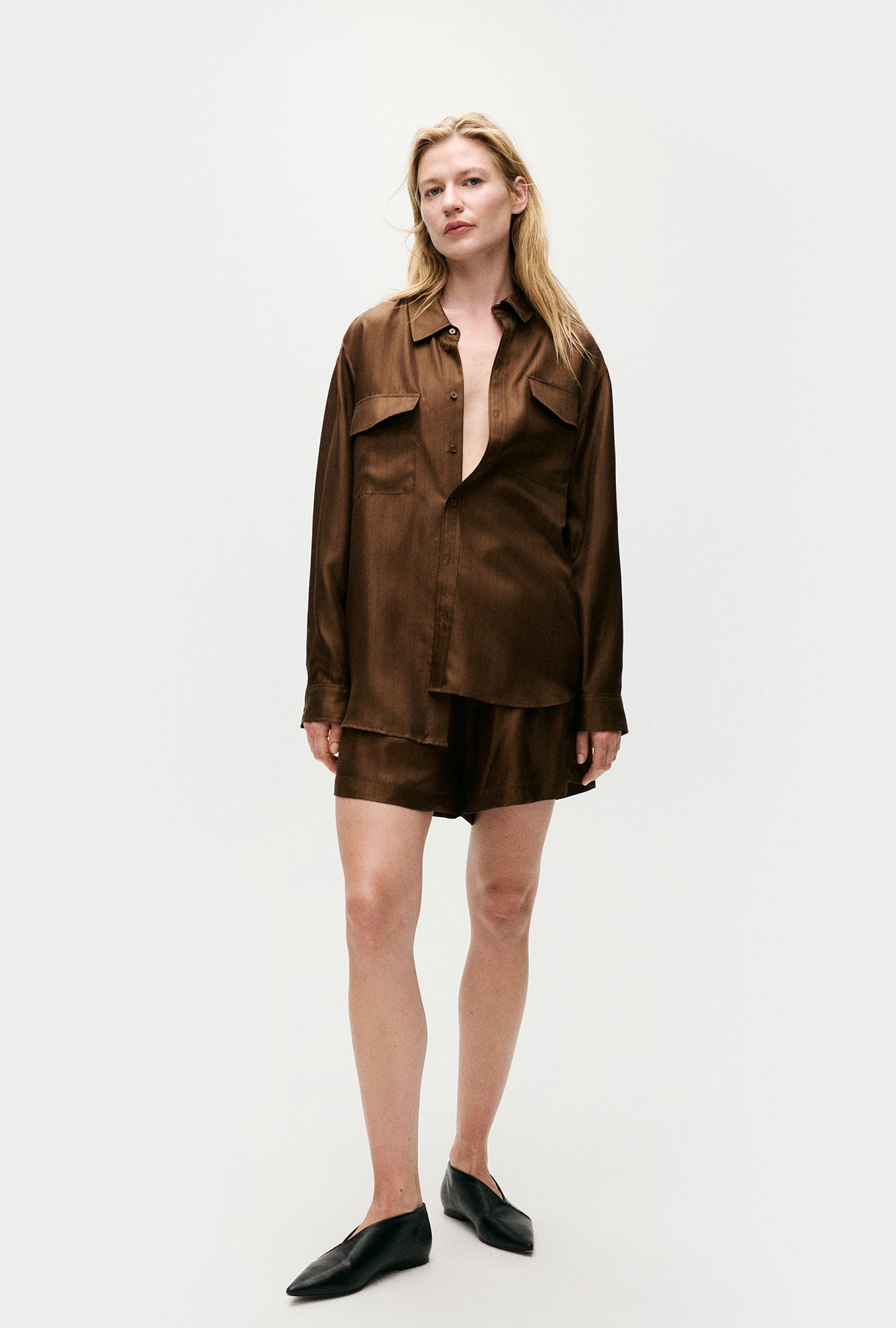 Twill Boyfriend Shirt Dark Earth Pinstripe