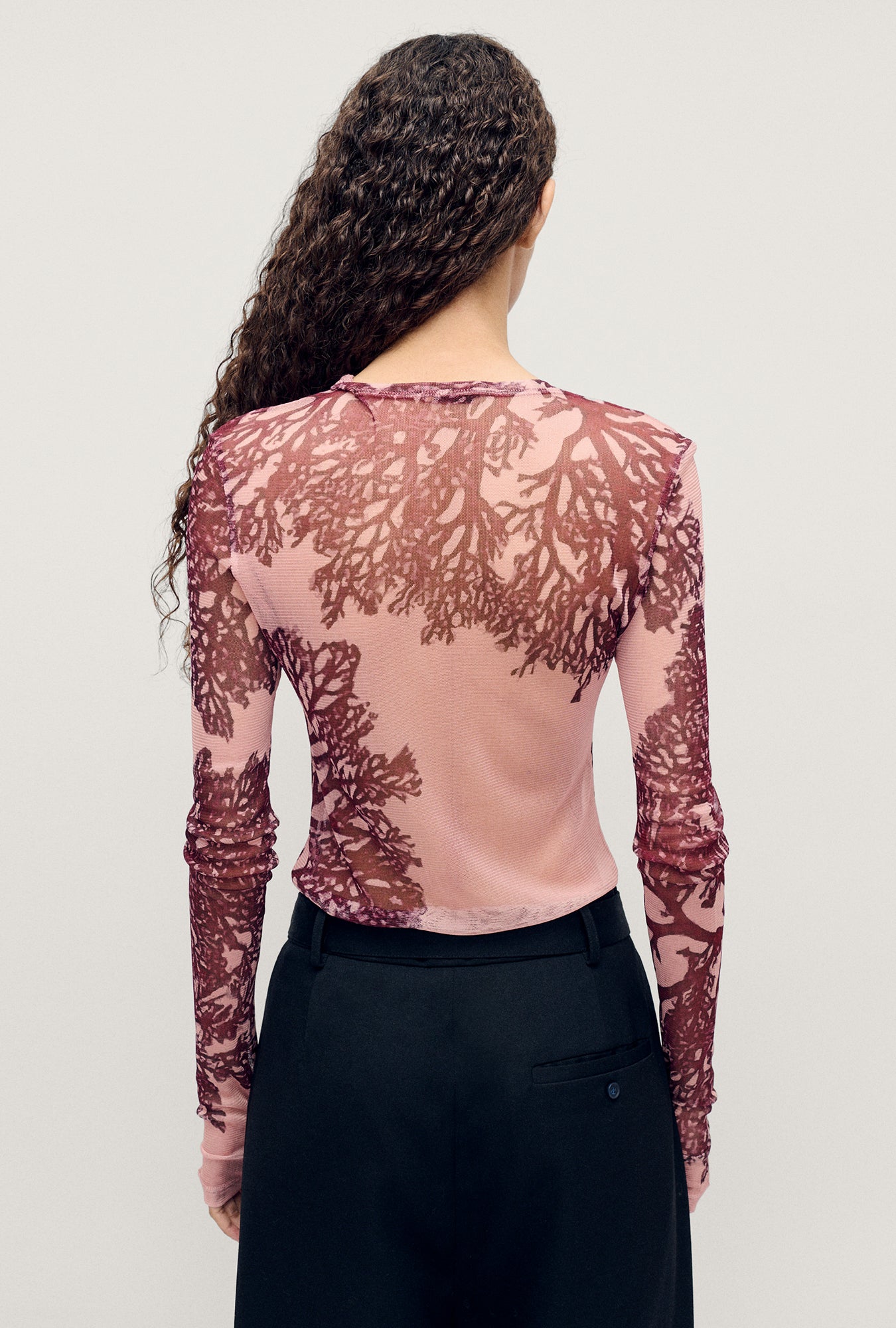 MESH LONG SLEEVE TOP PRESSED CORAL