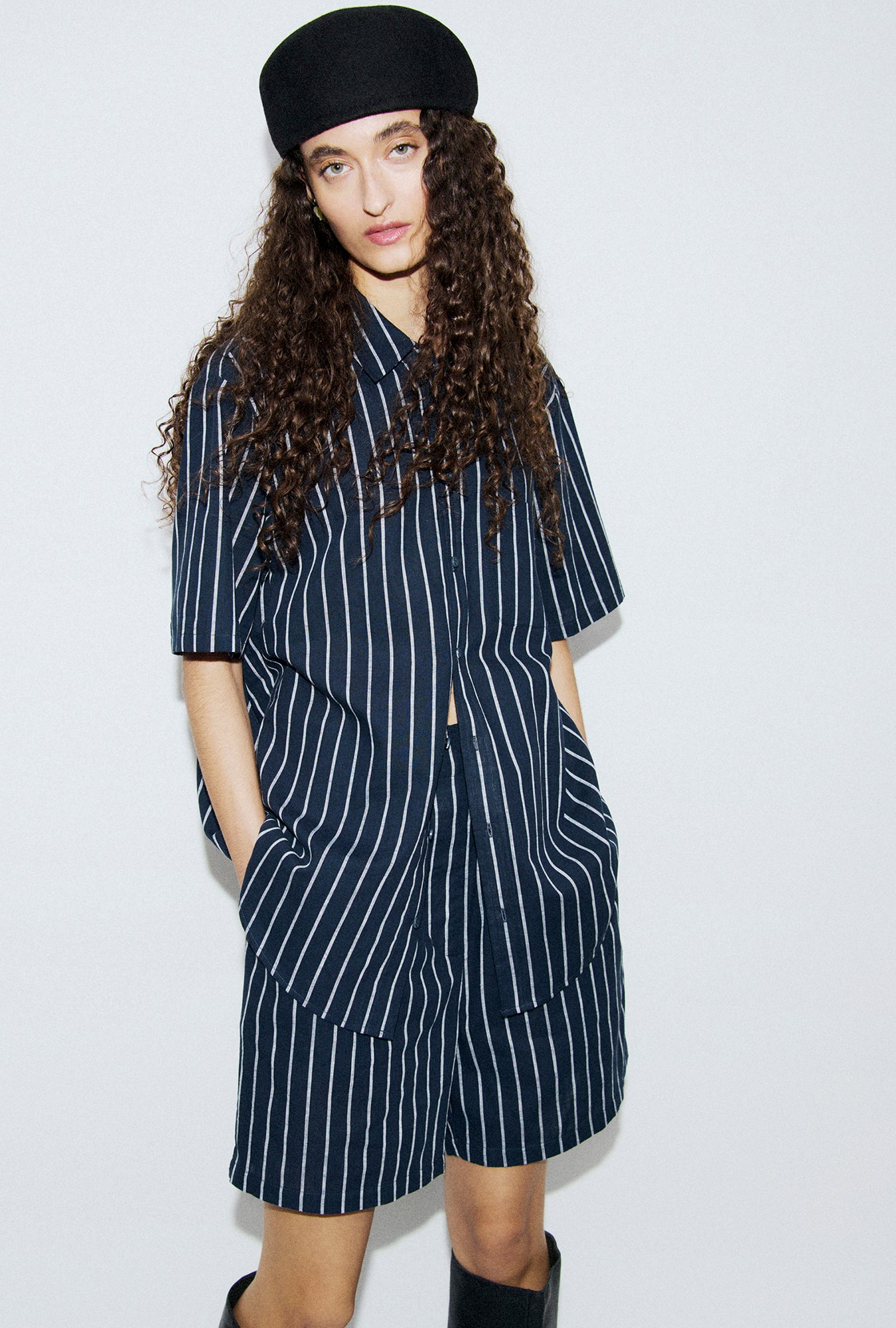 Cotton Boxer Short Egret Stripe