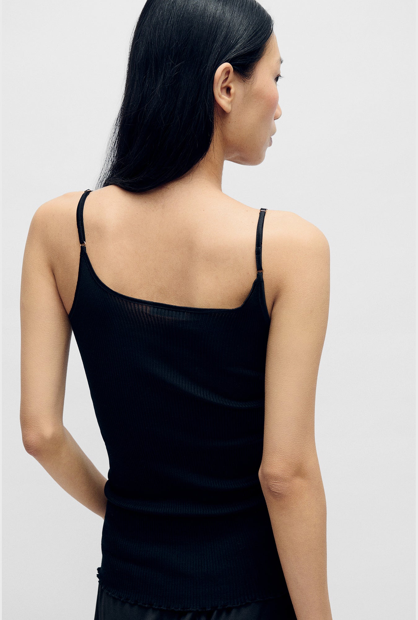 Silk Wool Ribbed Essential Cami Black