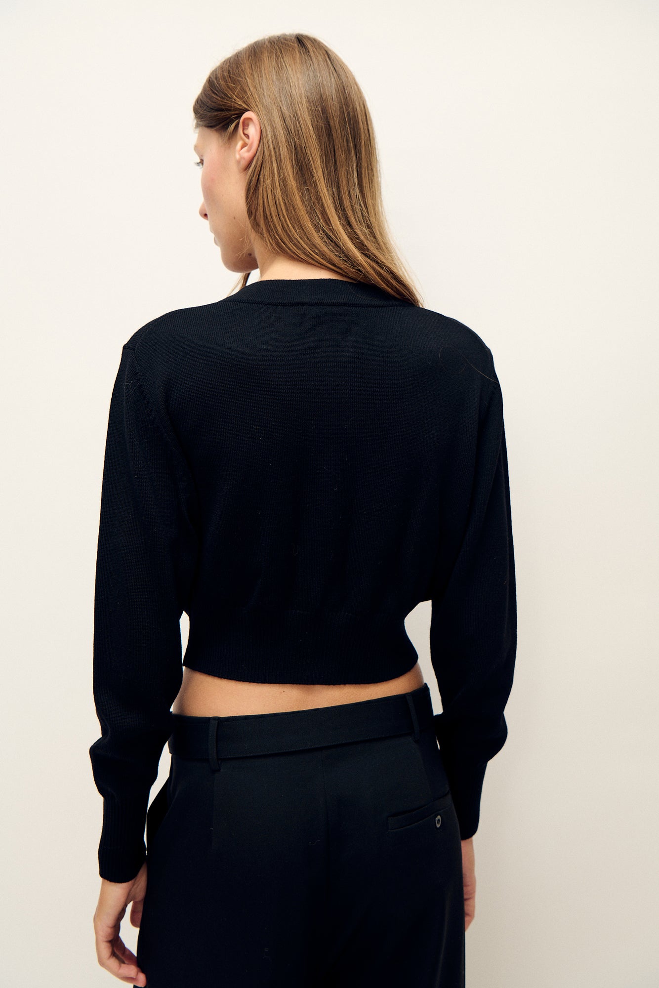 Wool Cropped Cardigan Black