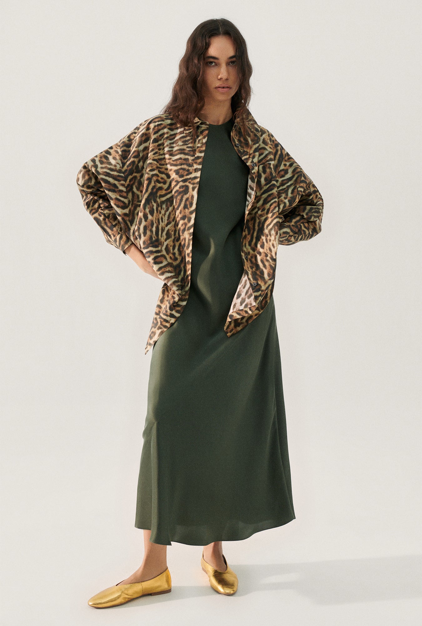 Cotton Silk Round Shirt Leopard