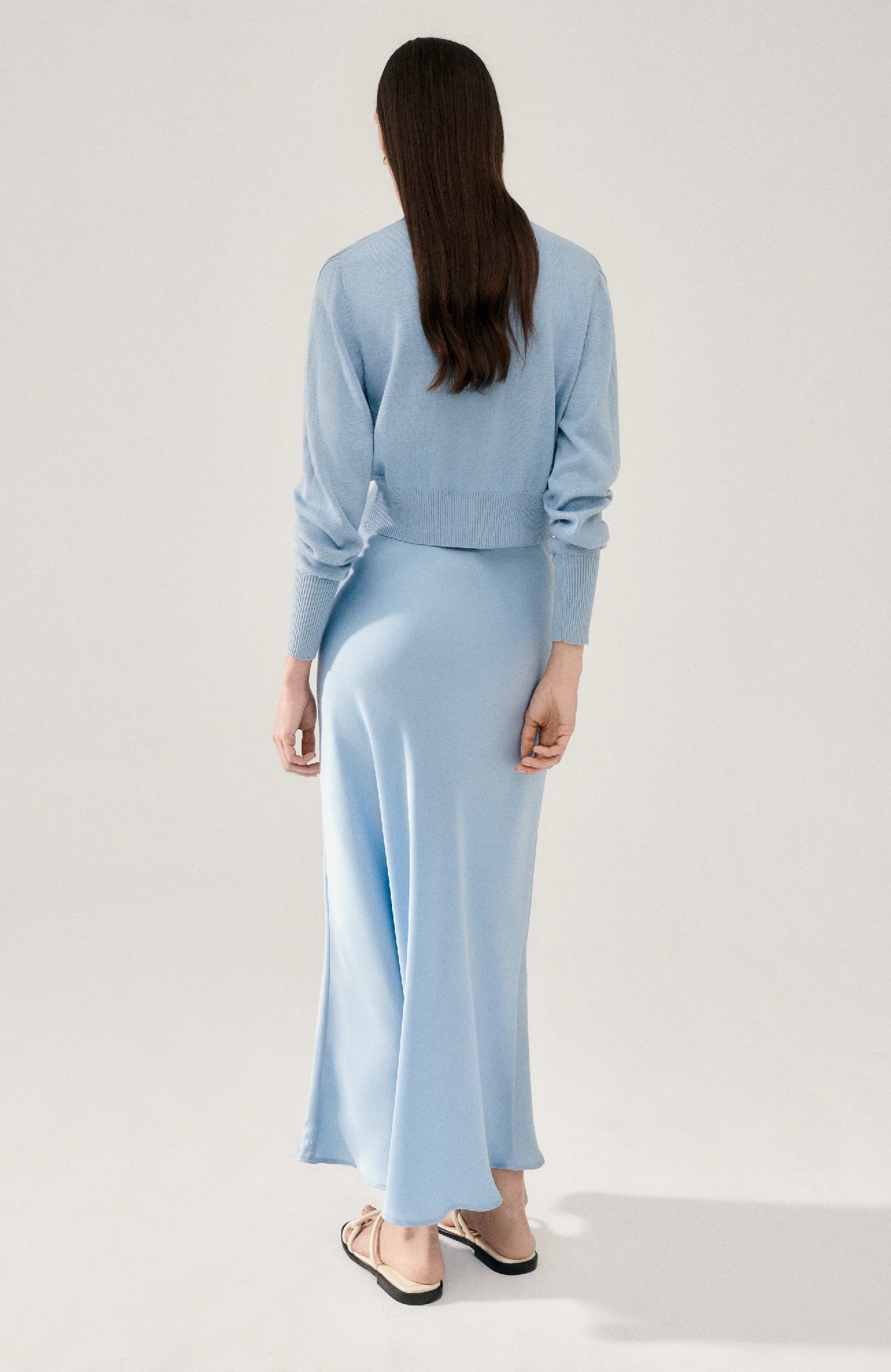 Long Bias Cut Skirt Sky