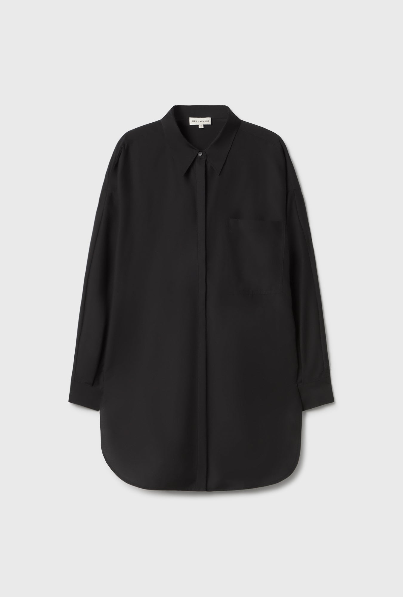 Cotton Silk Round Shirt Black