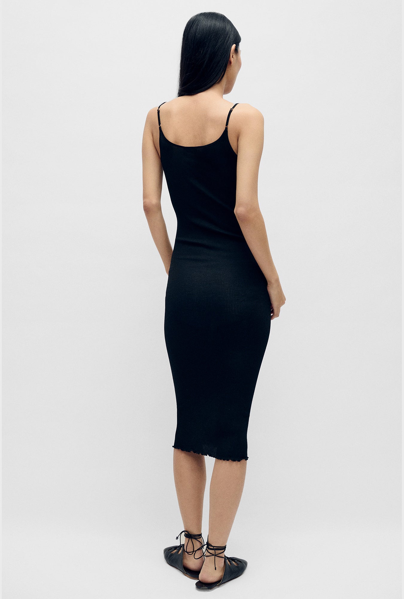 Silk Wool Ribbed Essential Slip Black