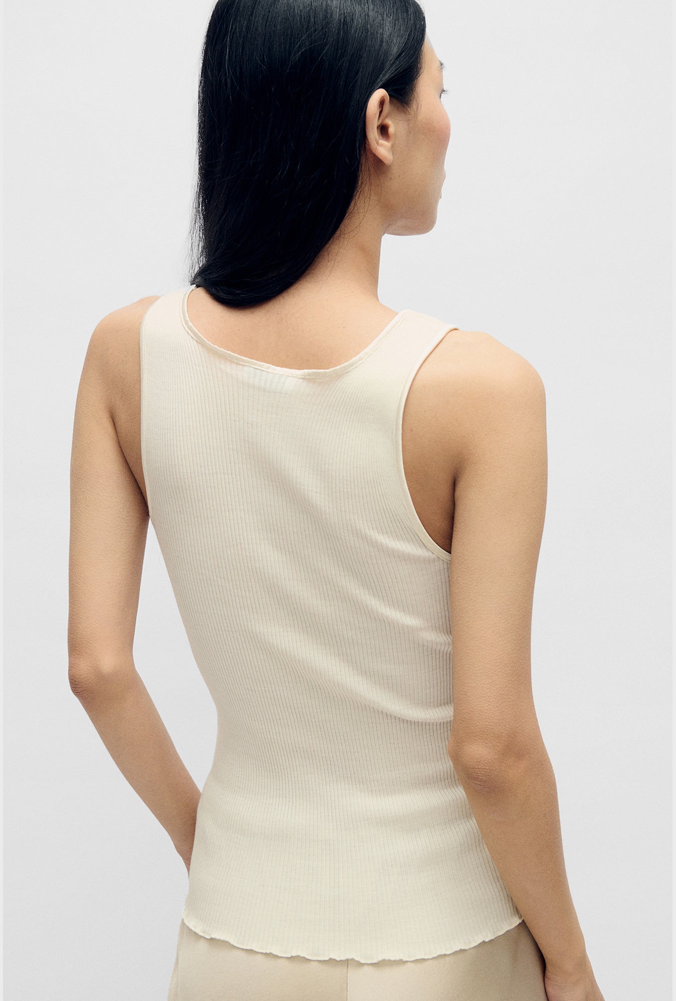 Silk Wool Ribbed Essential Tank White