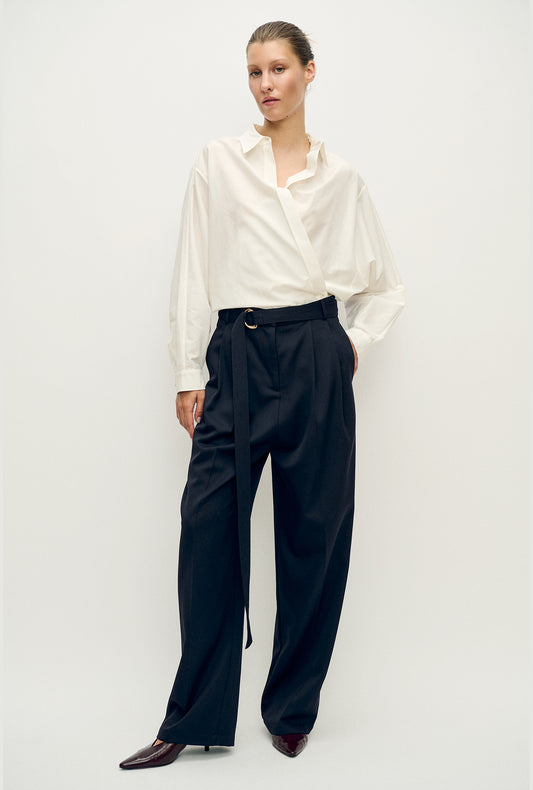 Cotton Silk Crossover Shirt White