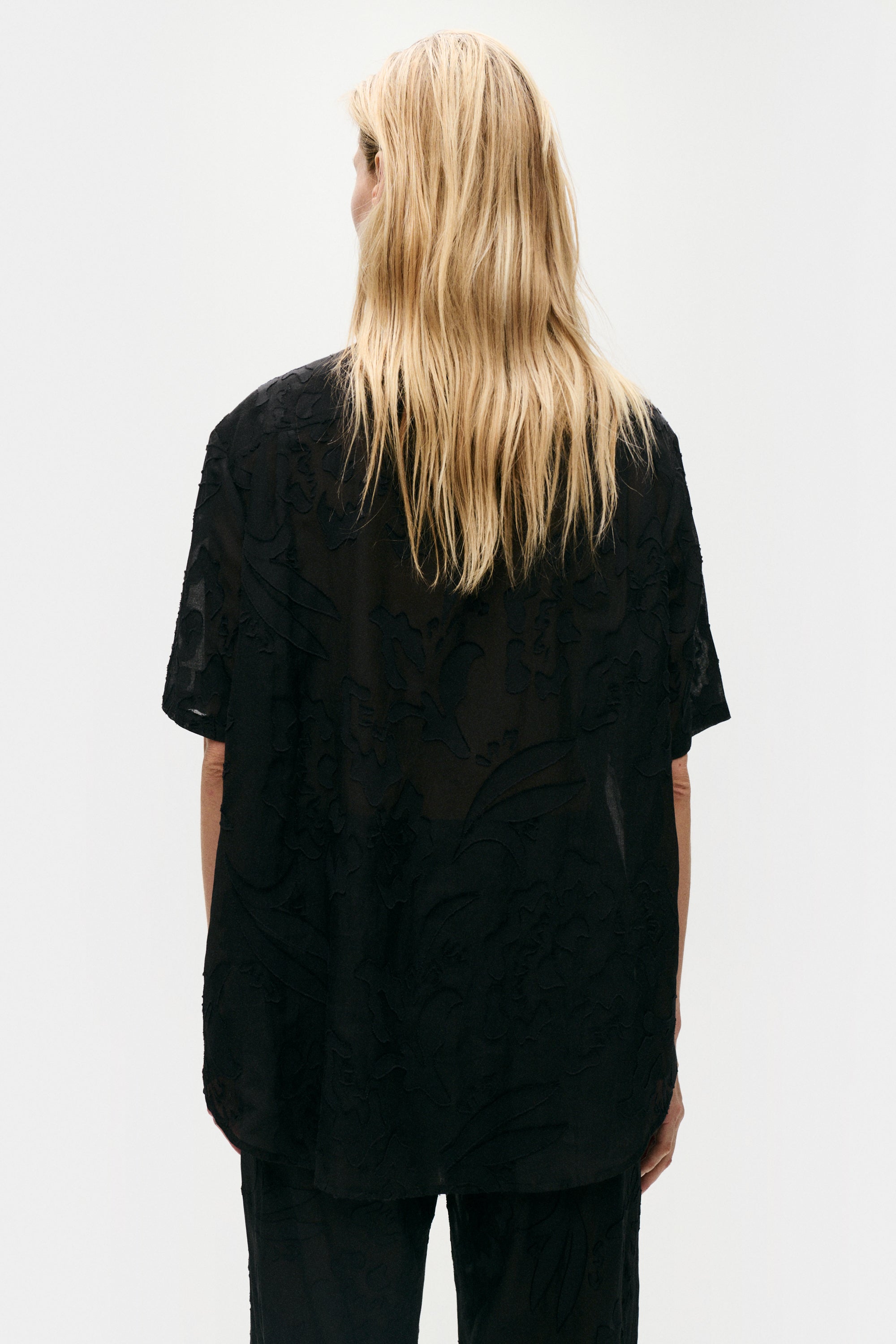 Clip Silk Short Sleeve Boyfriend Shirt Black