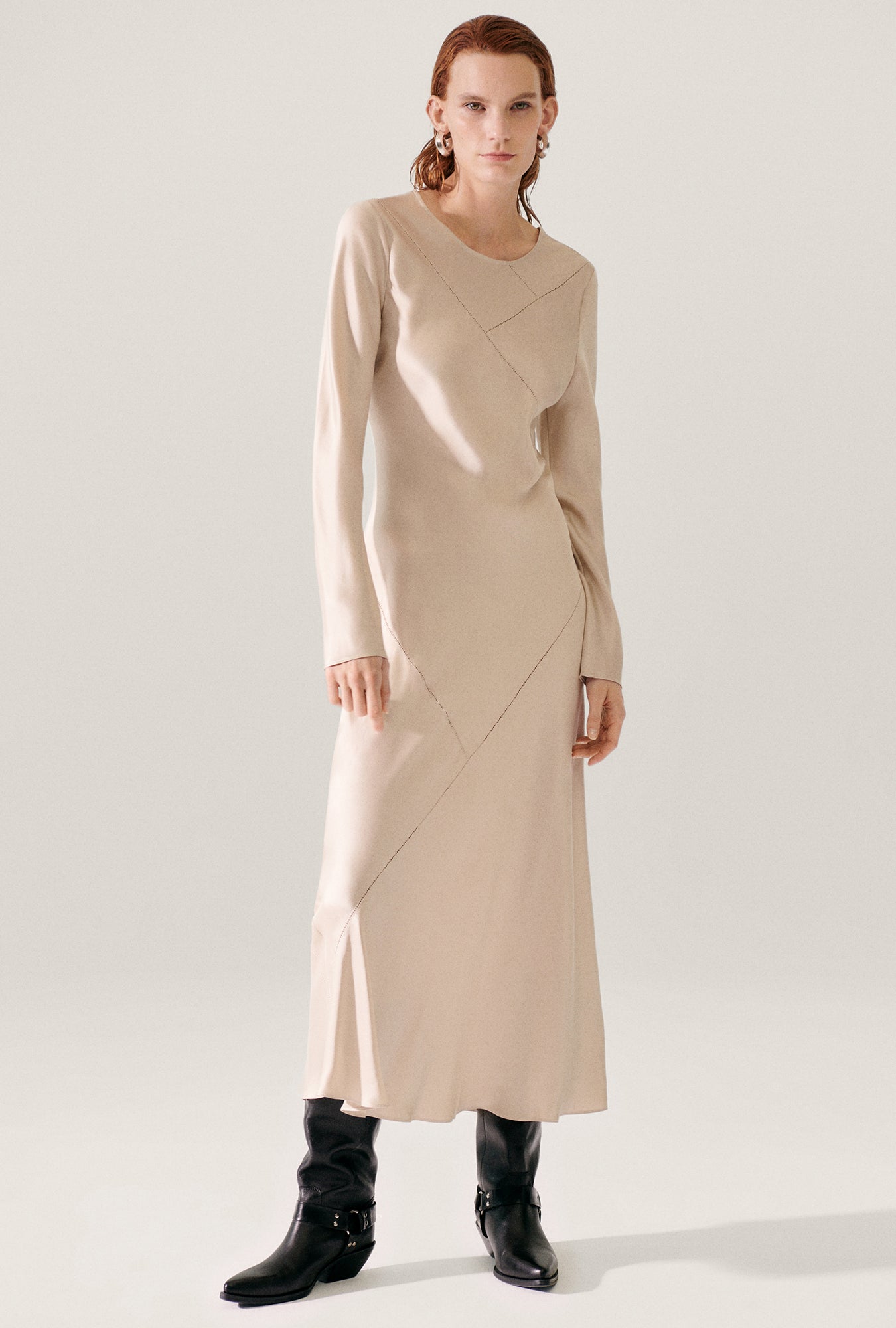 Splice Full Sleeve Bias Dress Hazelnut
