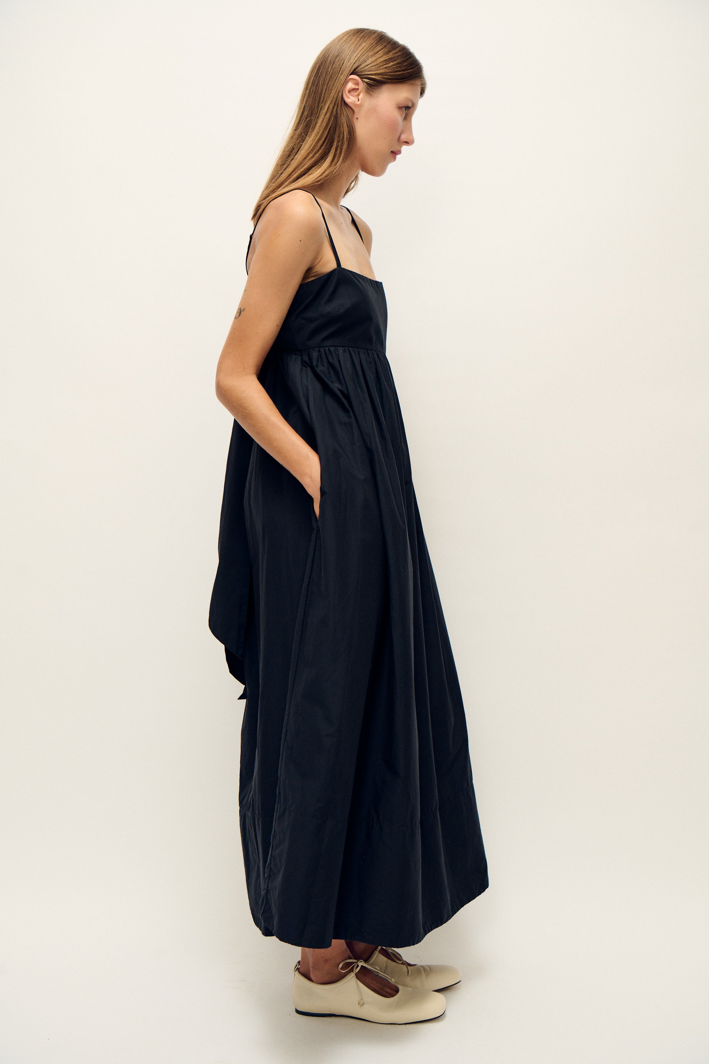 COTTON SILK TULIP DRESS BLACK