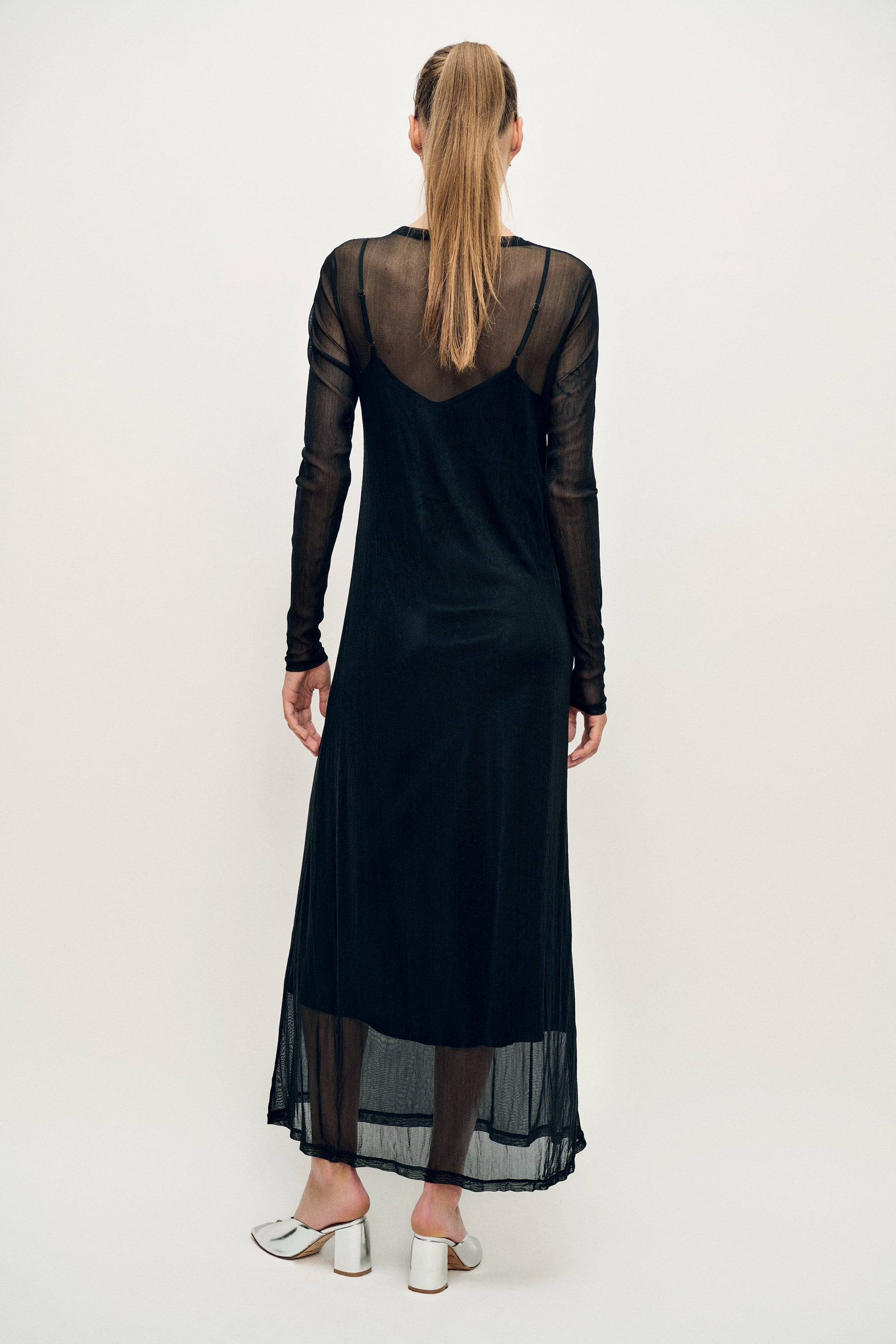 MESH LONG SLEEVE DRESS BLACK