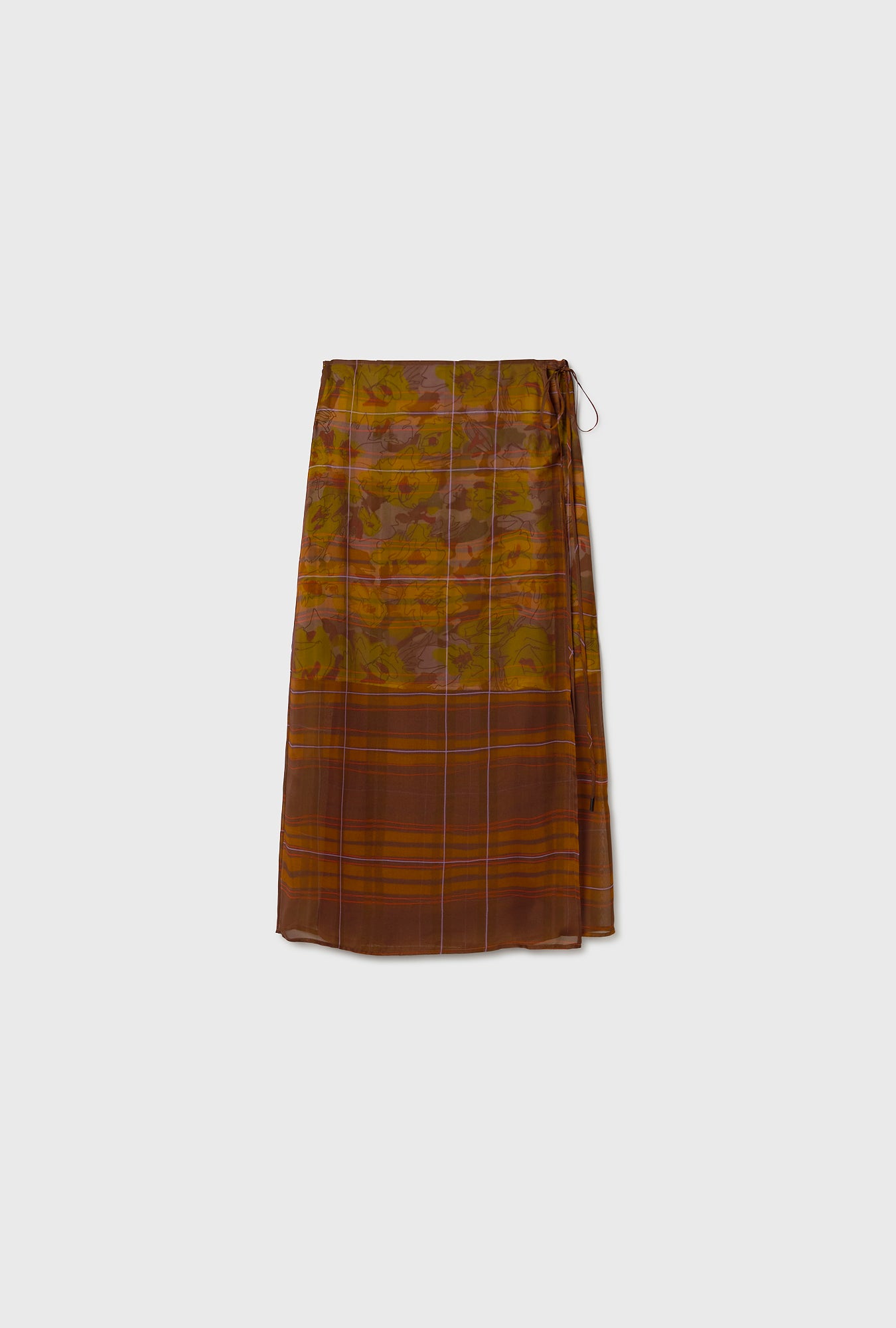 Chiffon Wrap Skirt Root Plaid / Sunflower Floral