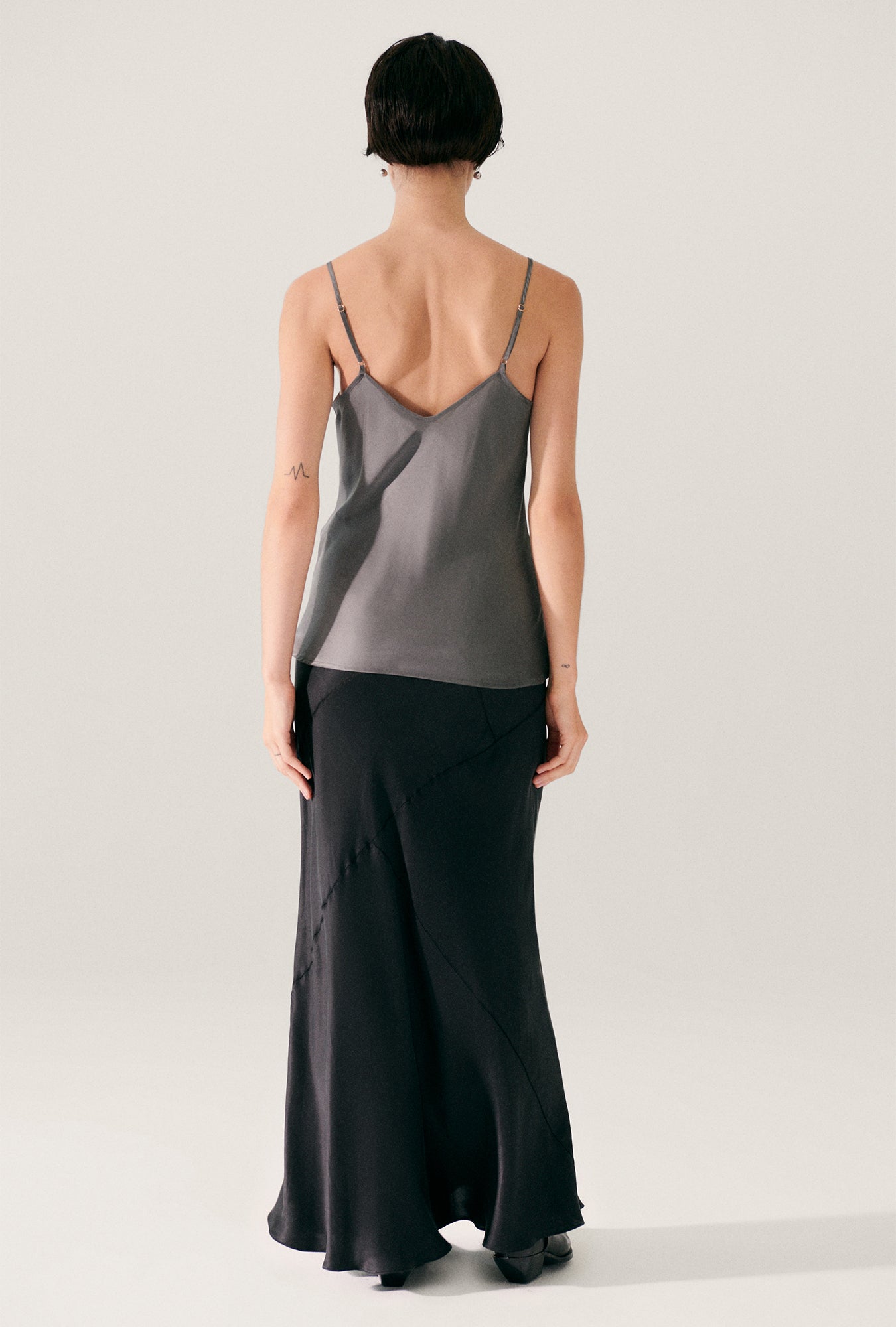 Splice Long Bias Cut Skirt Black
