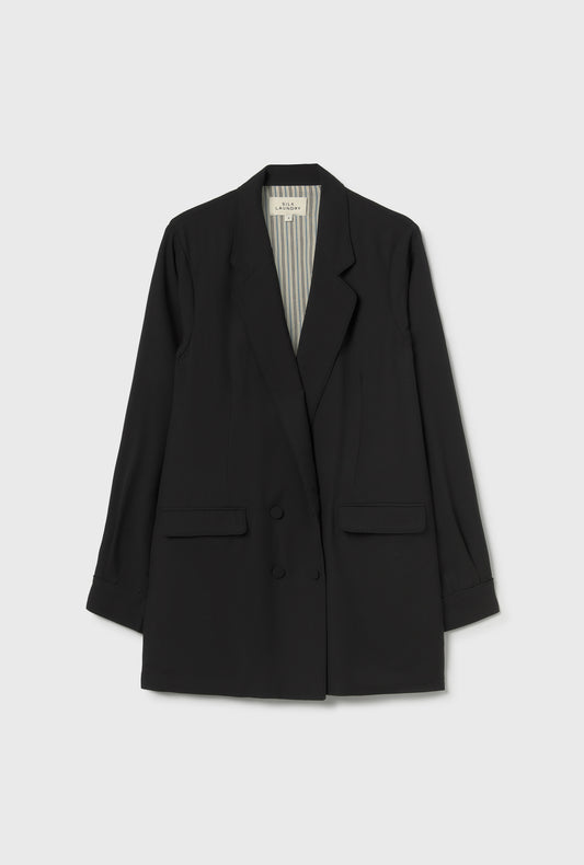 Wool Silk Relaxed Blazer Black