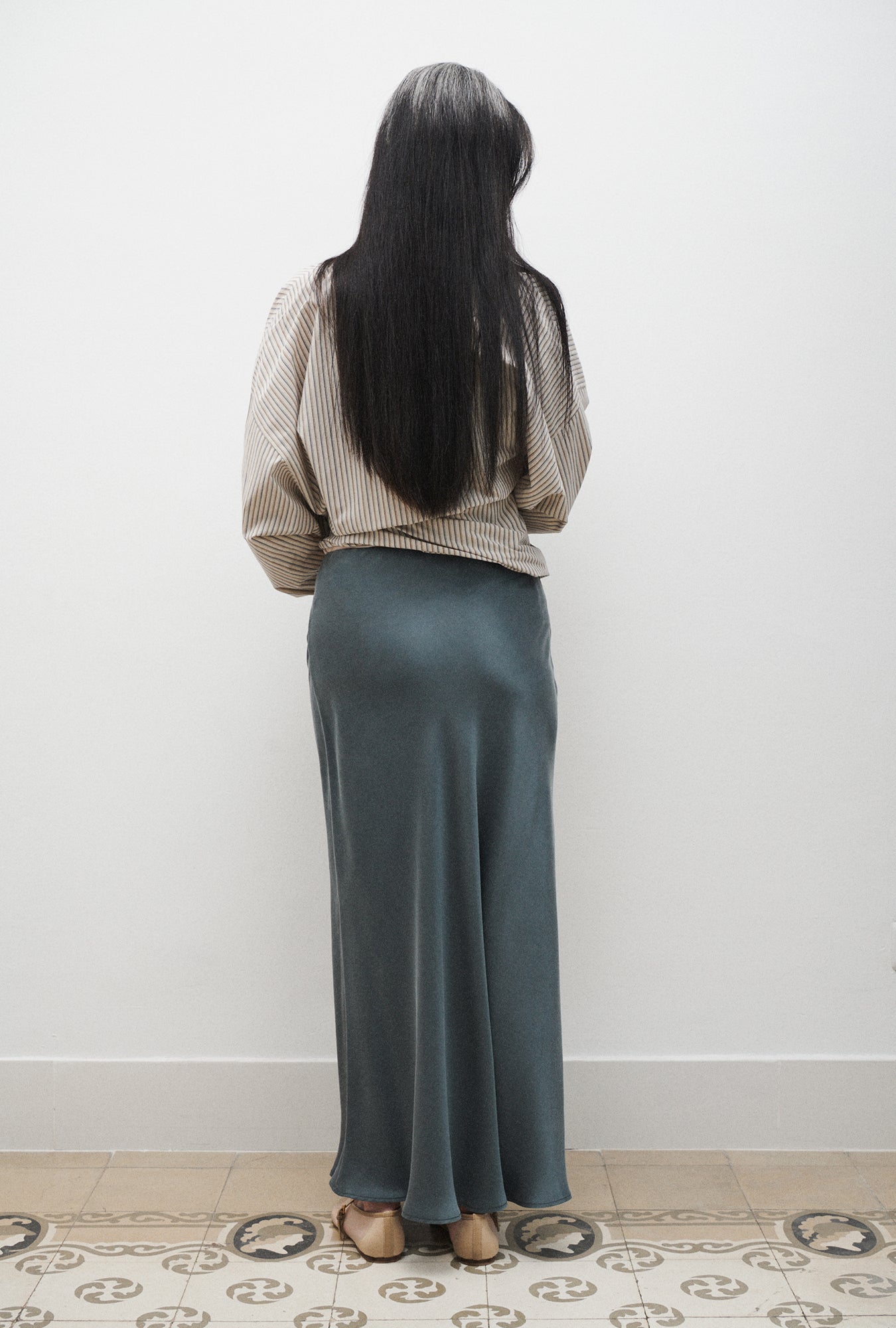 Long Bias Cut Skirt Slate