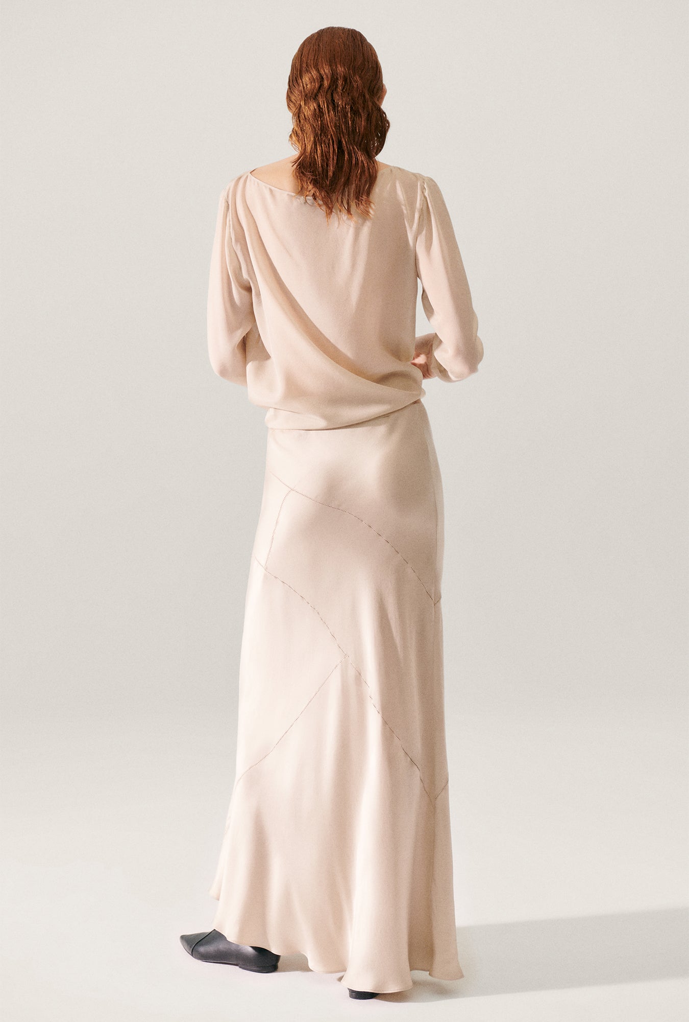 Splice Long Bias Cut Skirt Hazelnut