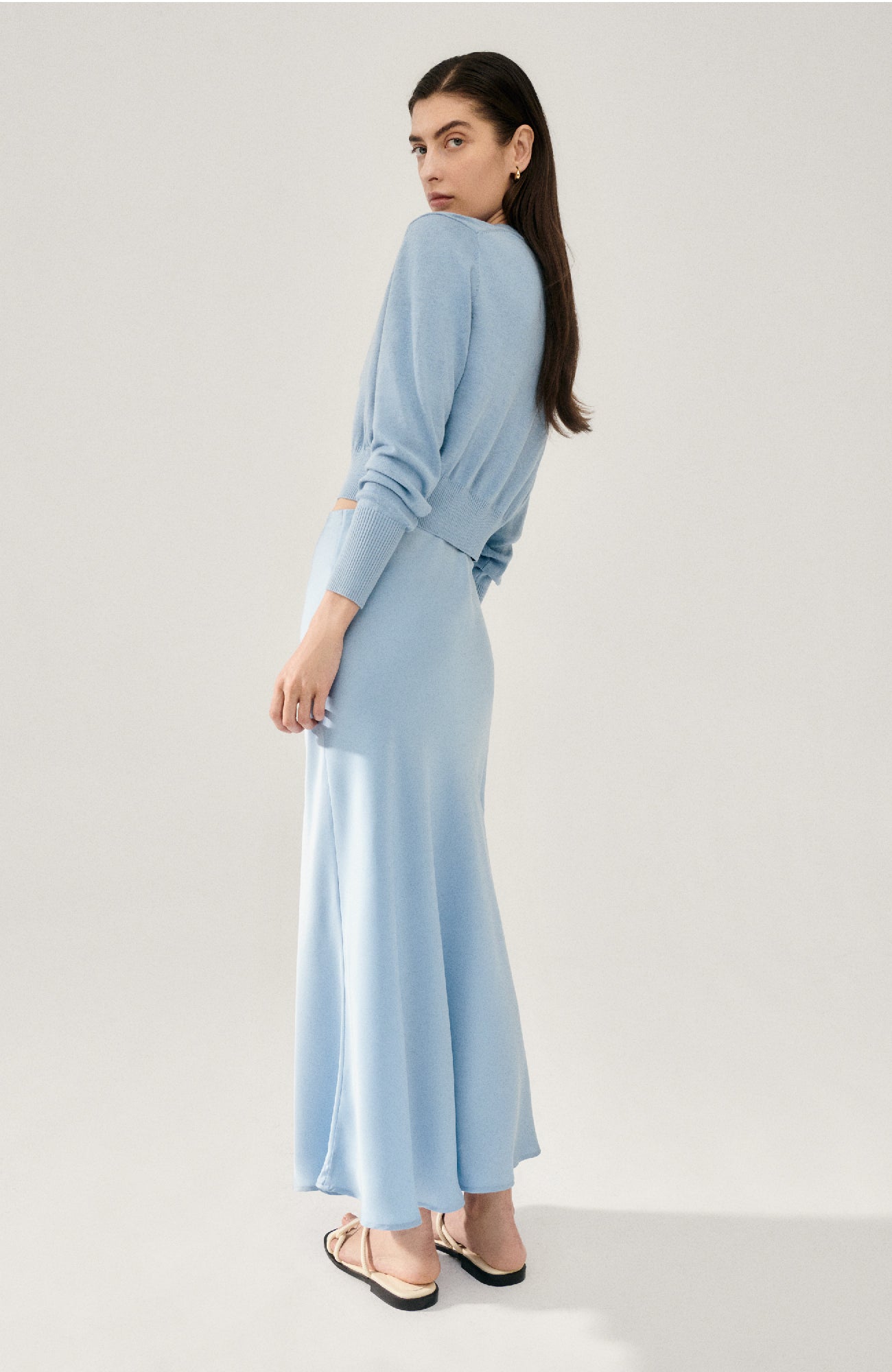 Long Bias Cut Skirt Sky