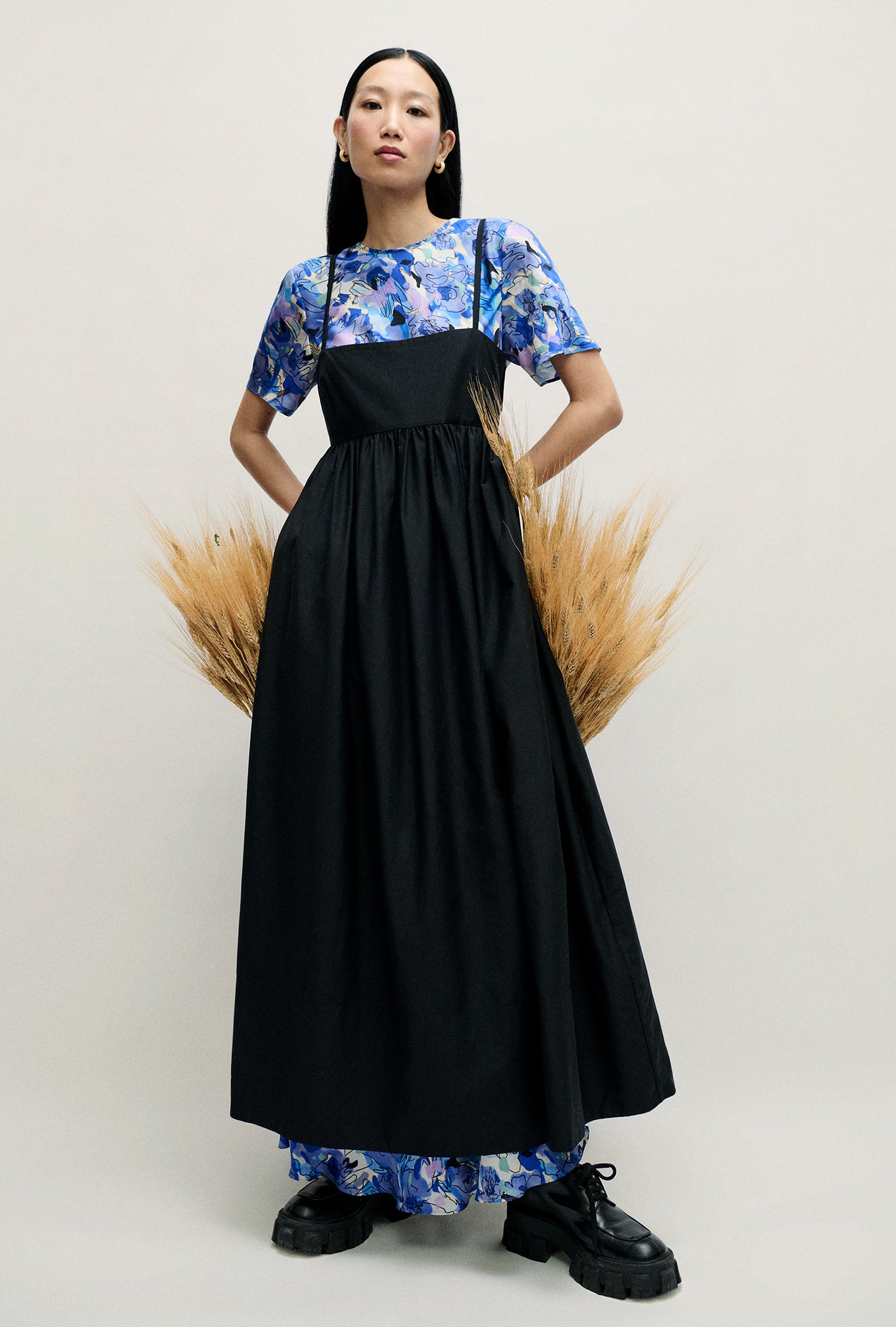 COTTON SILK TULIP DRESS BLACK