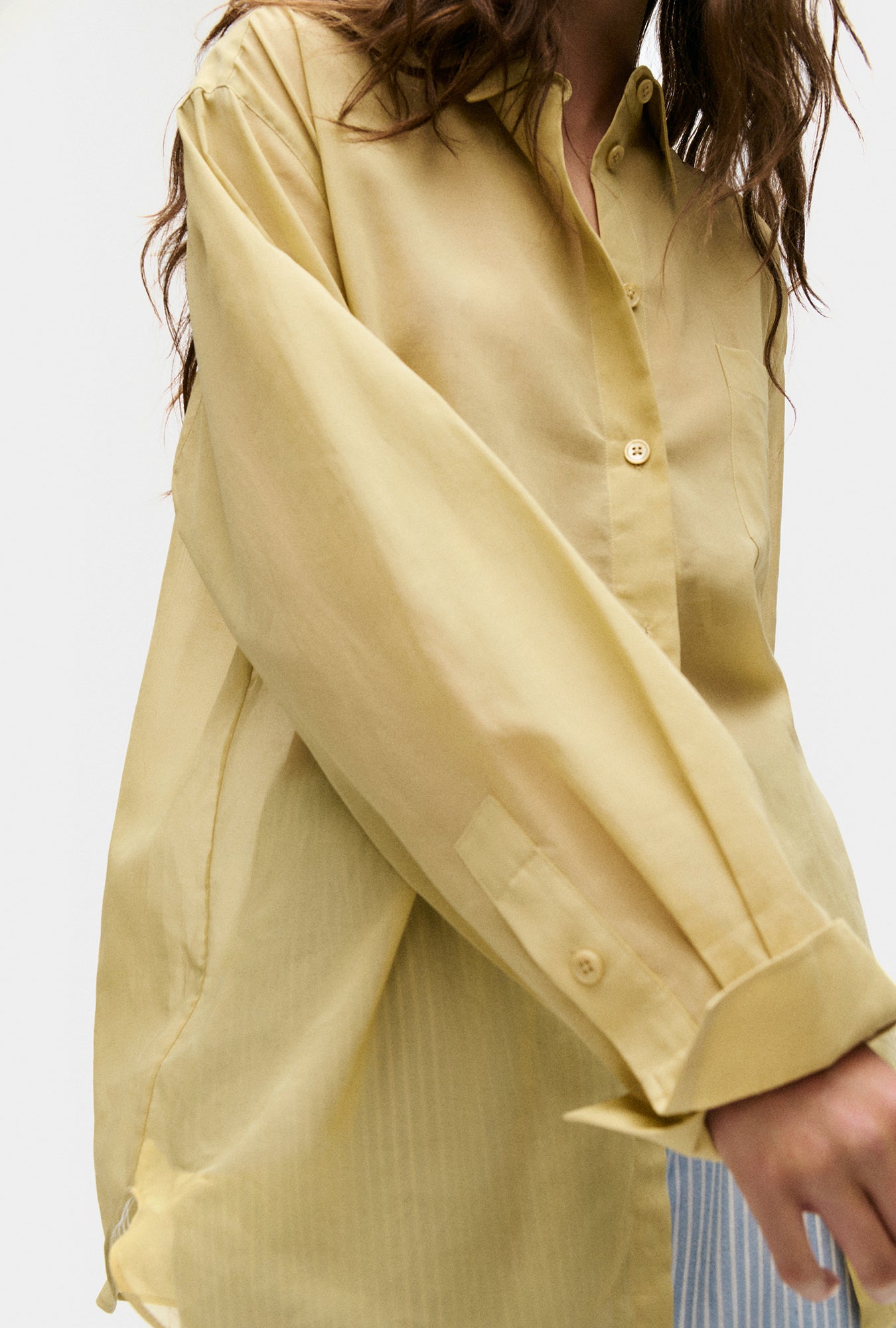 Sheer Cotton Pleated Yoke Shirt Shell