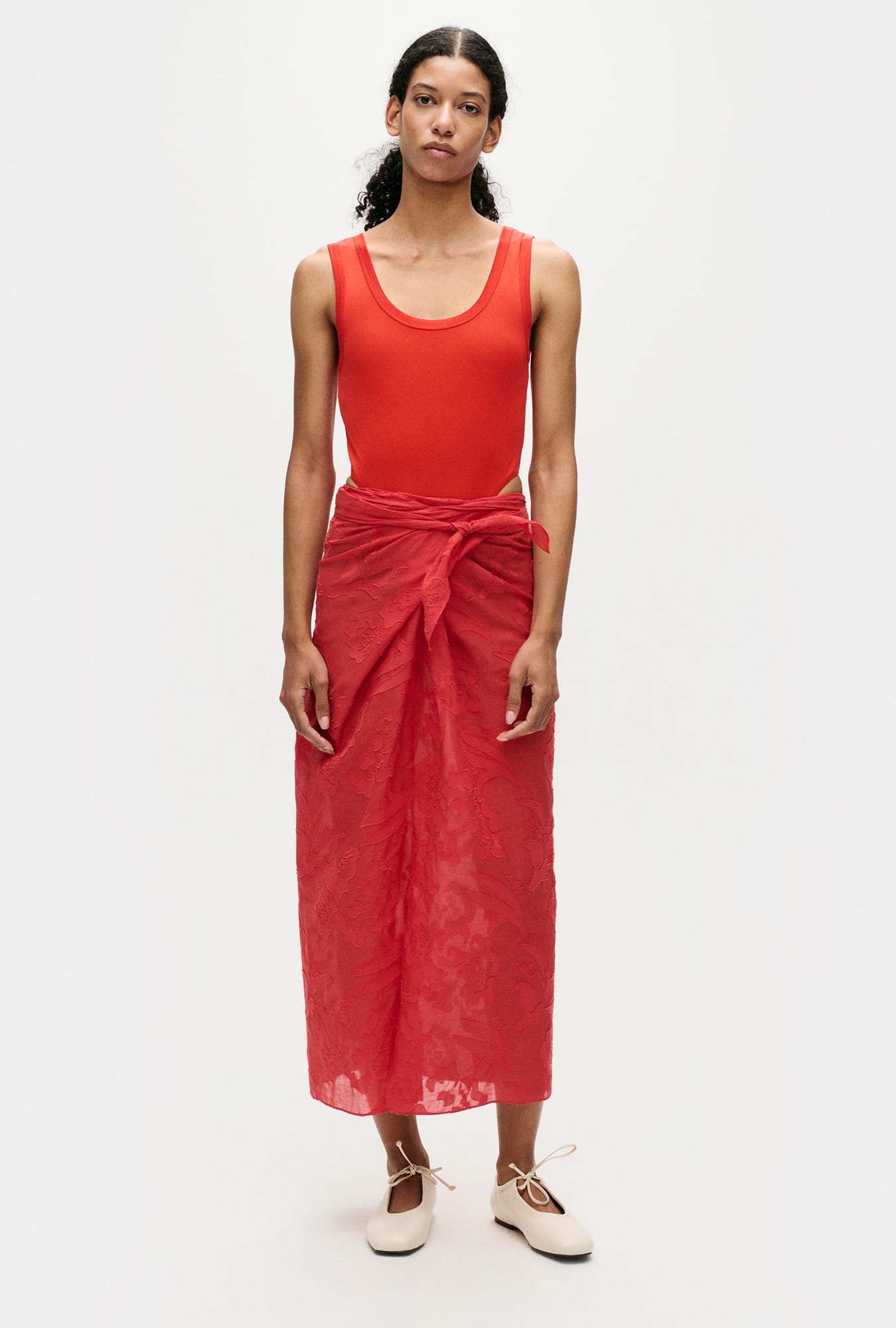 Clip Silk Wrap Skirt Geranium
