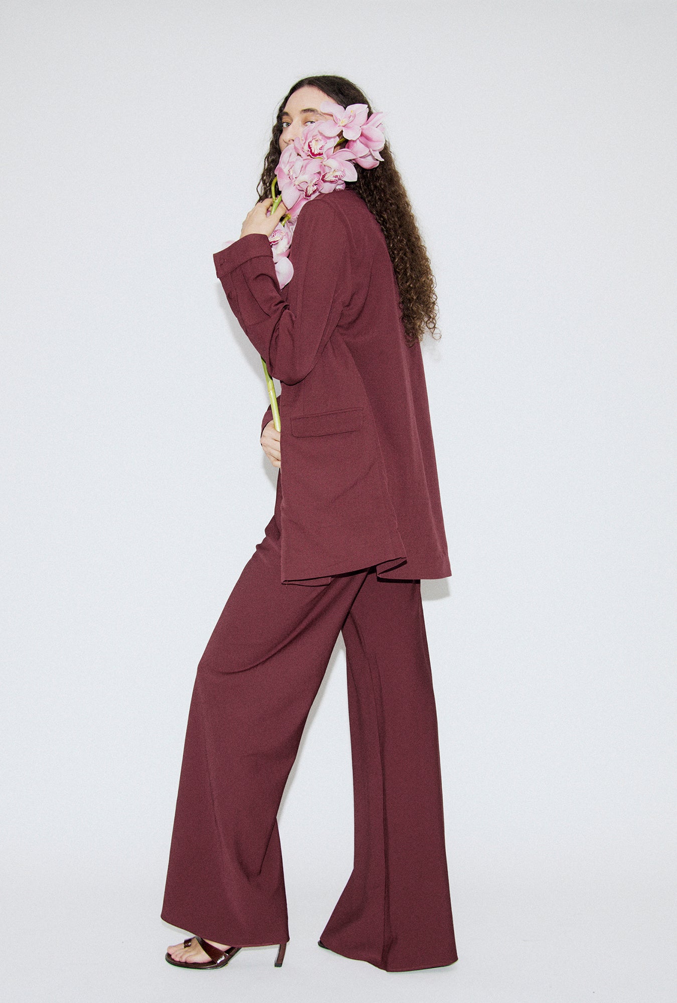 Wool Silk Wide Legged Bias Cut Pants Deadleaf