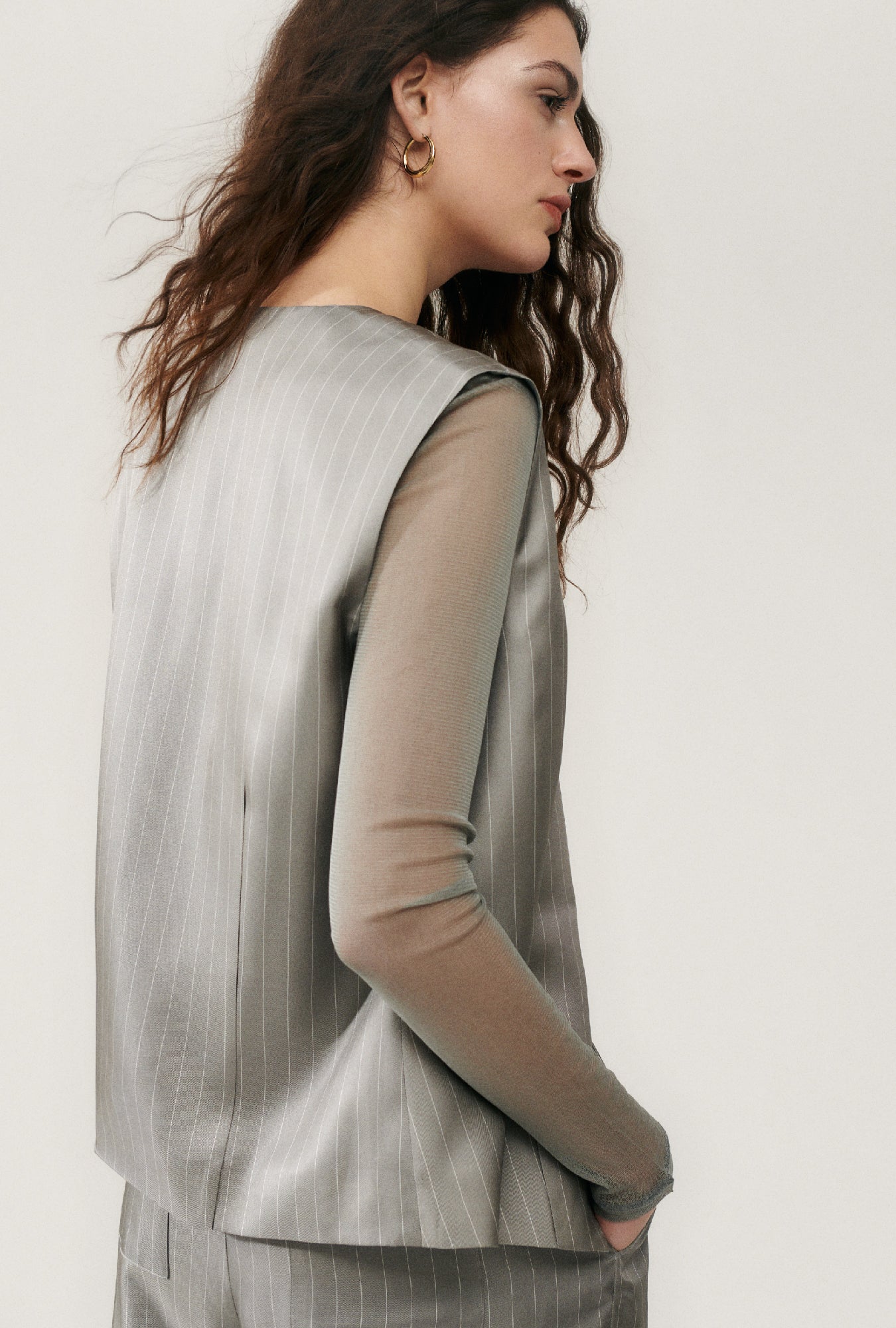 Twill Slouch Vest Moon Pinstripe