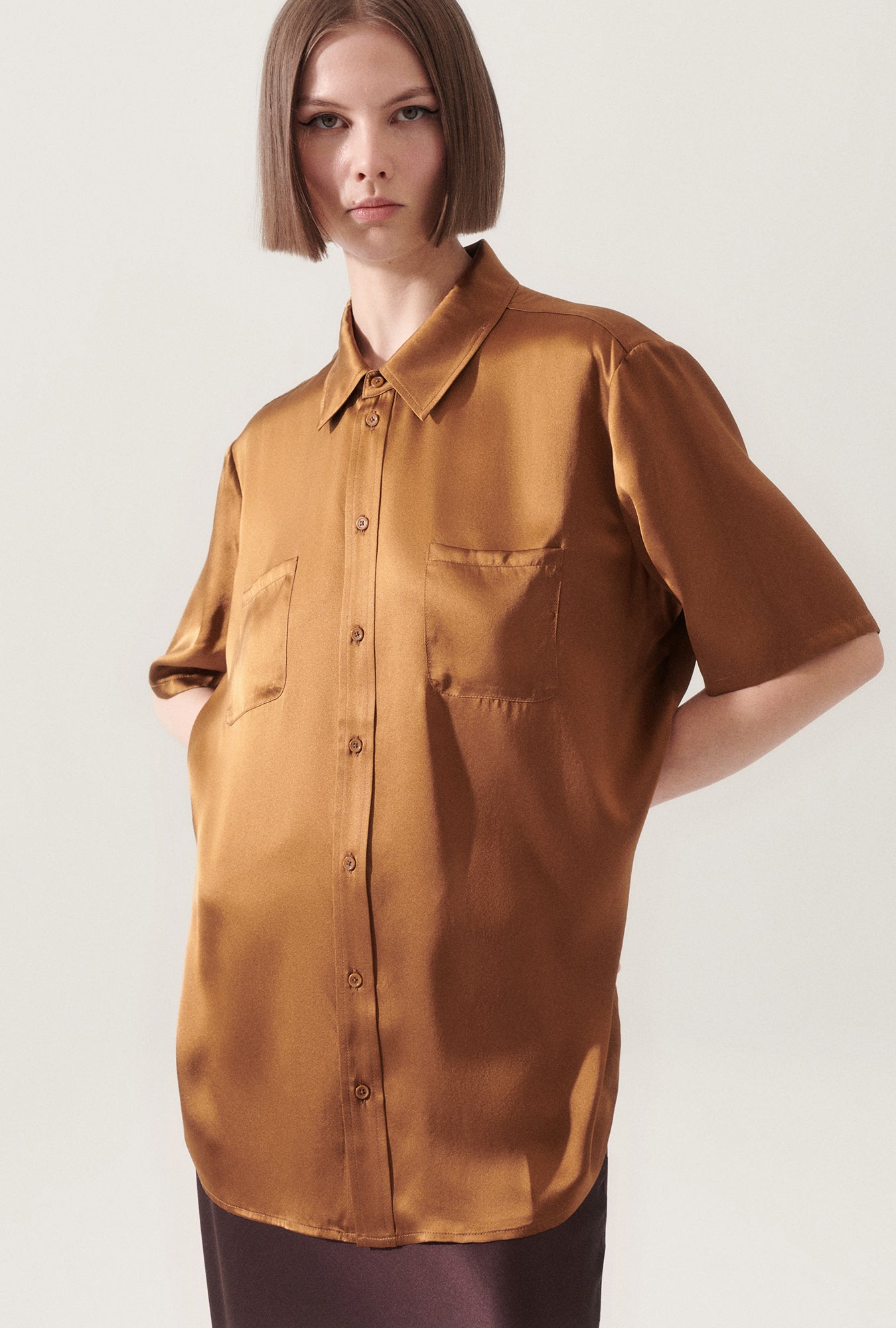Short Sleeve Boyfriend Shirt Van Dyke Brown