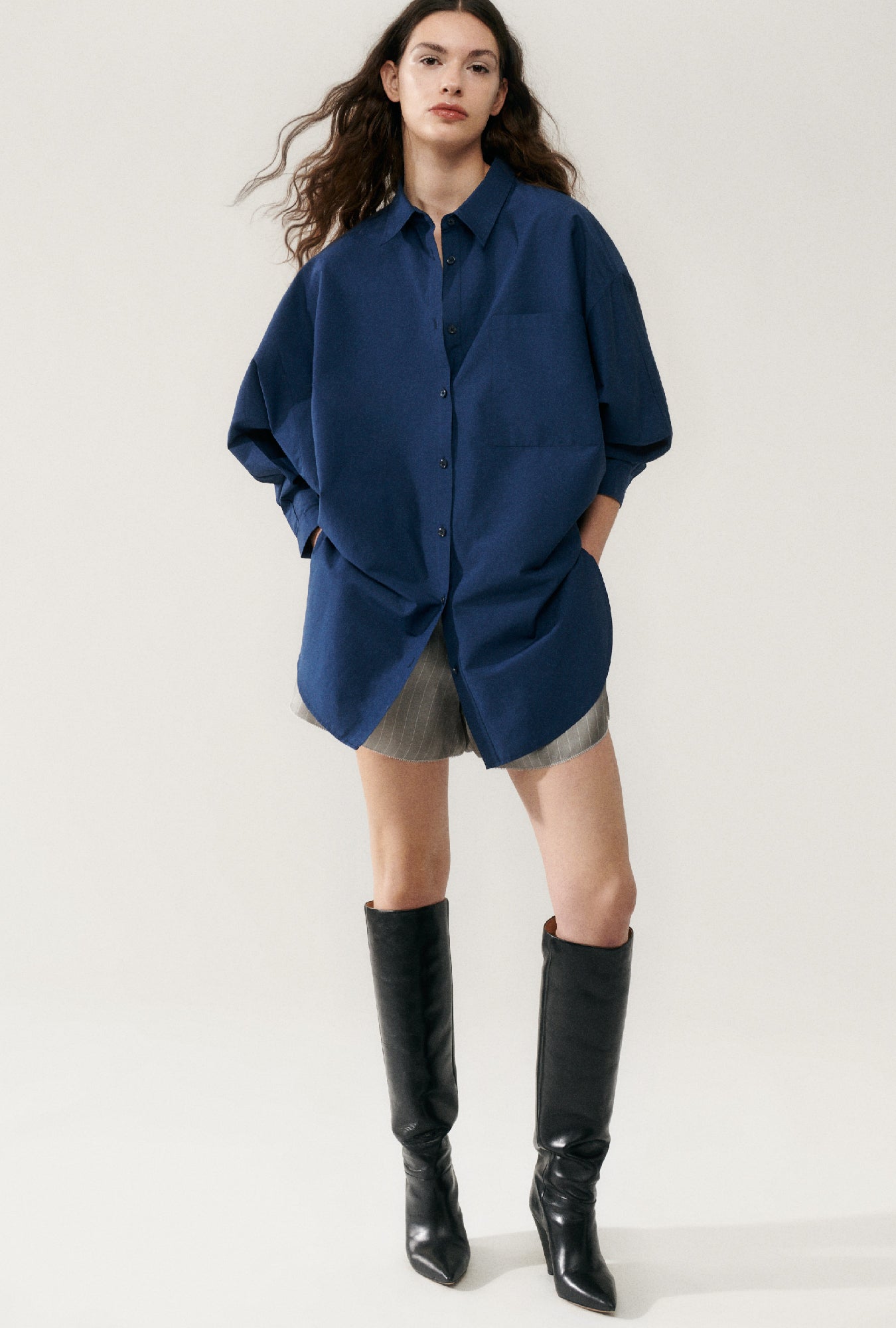 Cotton Silk Round Shirt Midnight