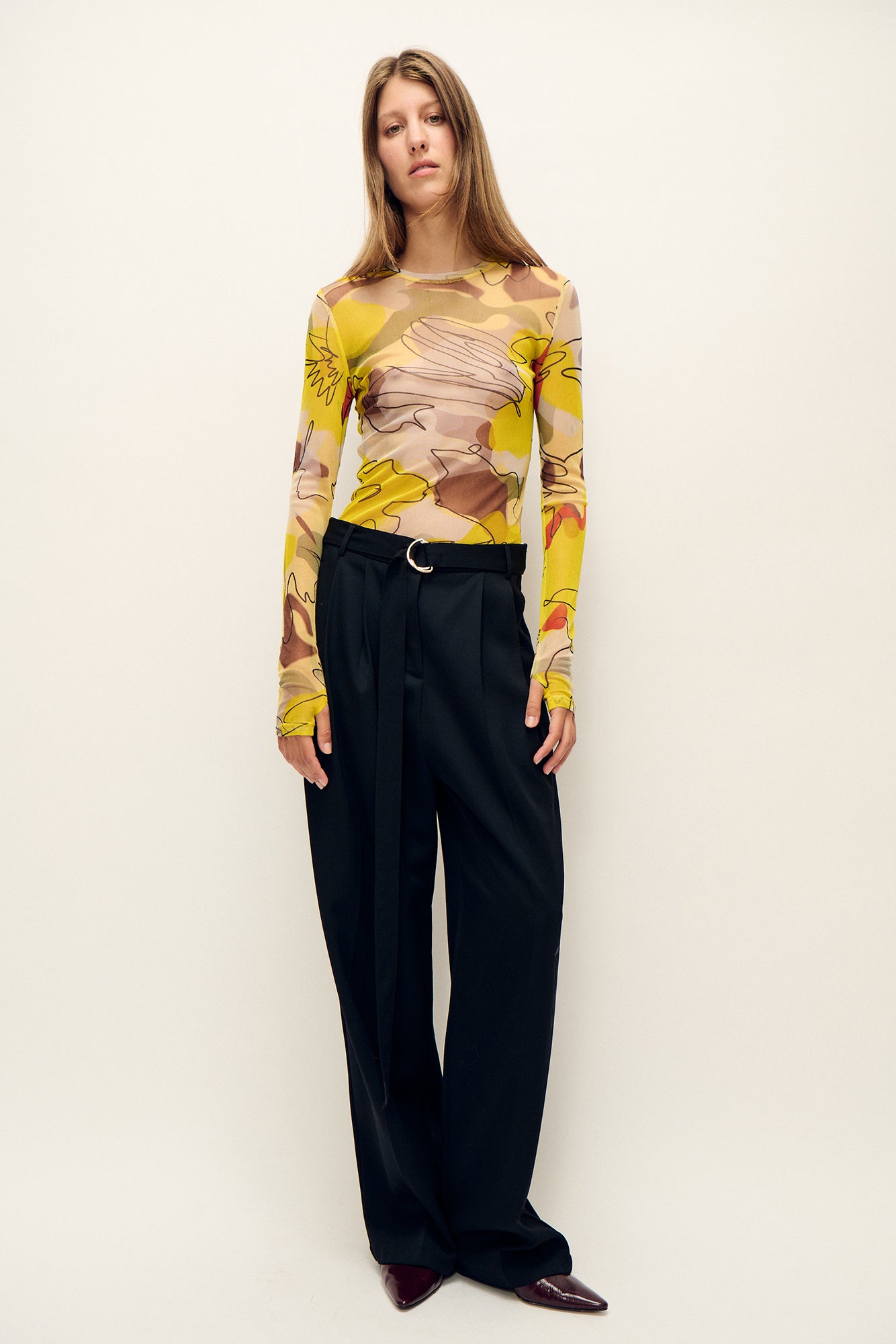 Mesh Long Sleeve Top Sunflower Floral