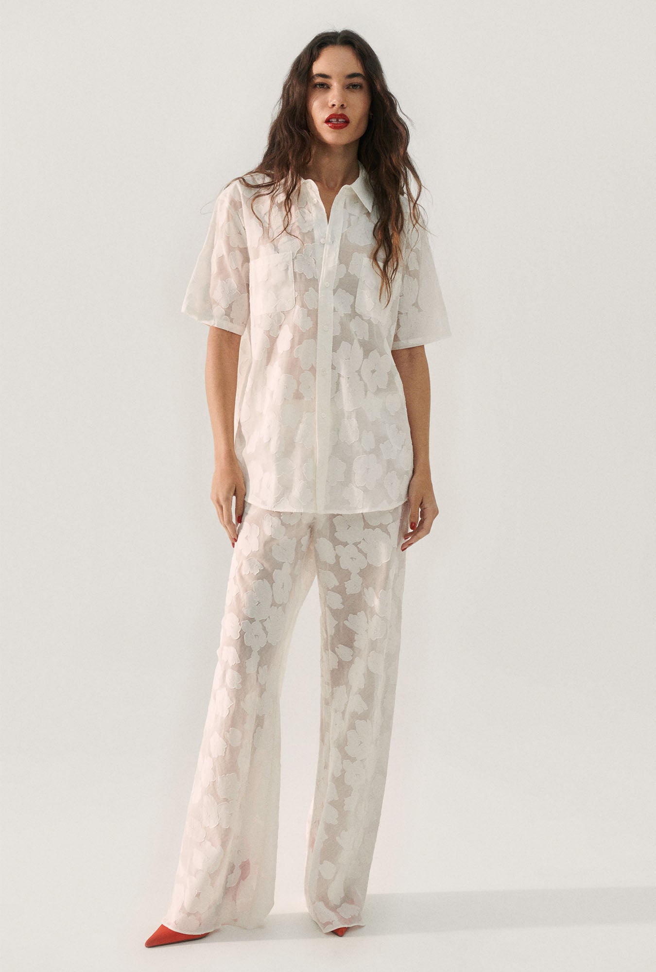 CLIP SILK SHORT SLEEVE BOYFRIEND SHIRT WHITE