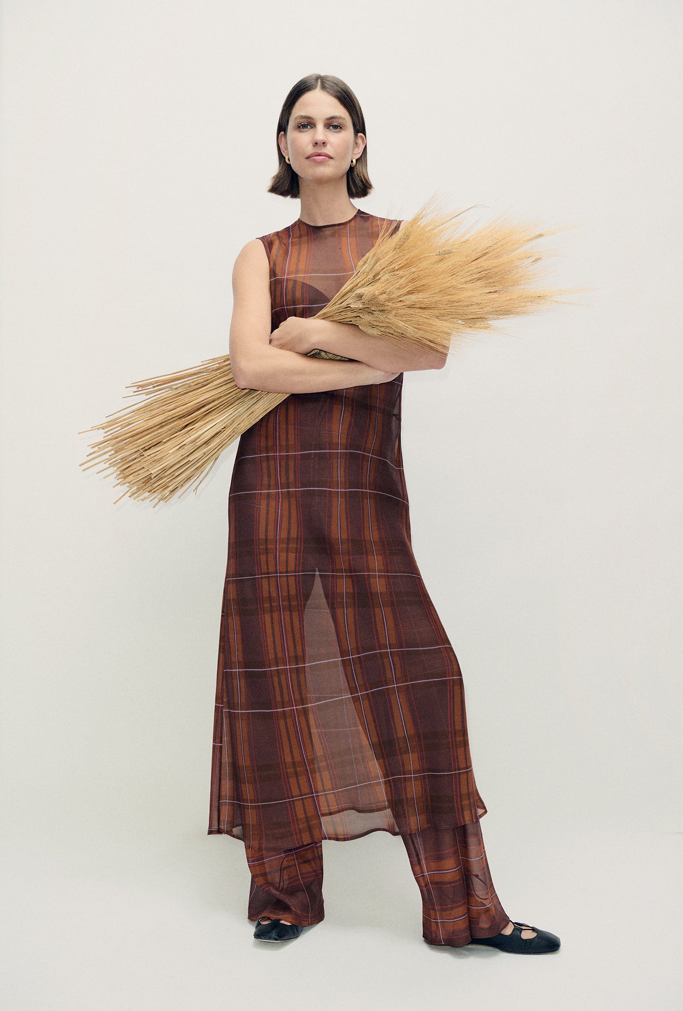 Chiffon Rasa Dress Root Plaid