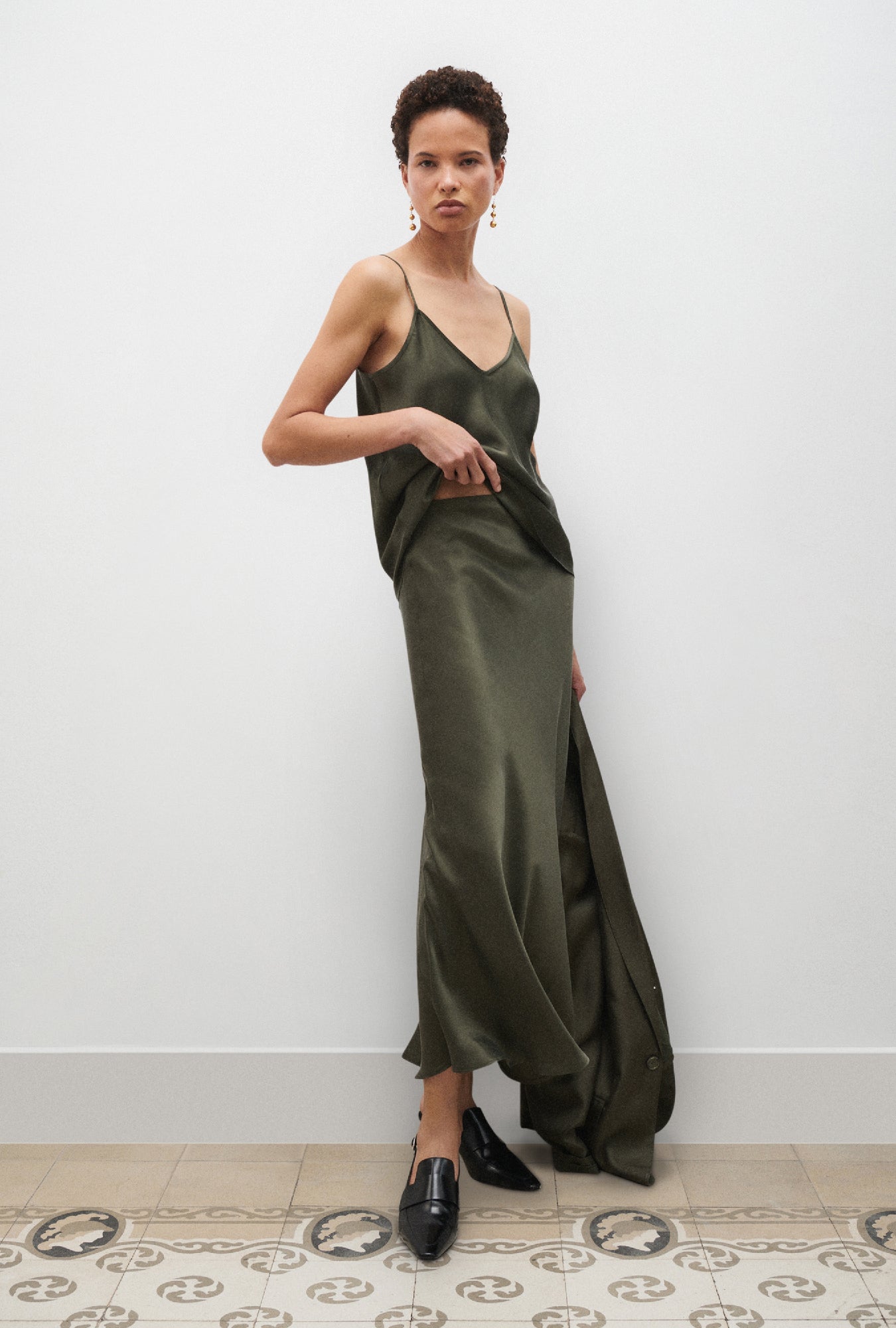 Long Bias Cut Skirt Pine