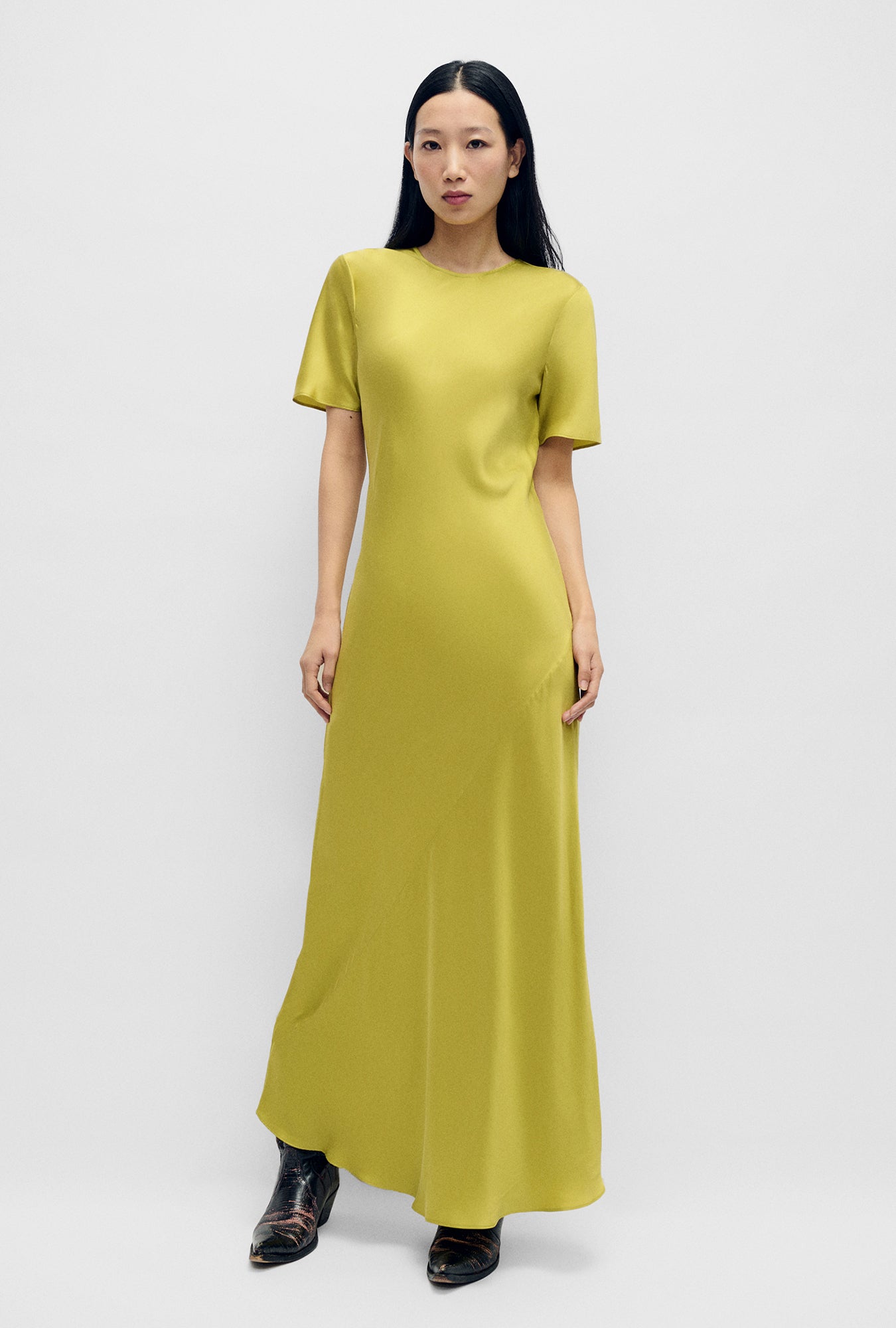 SHORT SLEEVE BIAS DRESS CACTUS