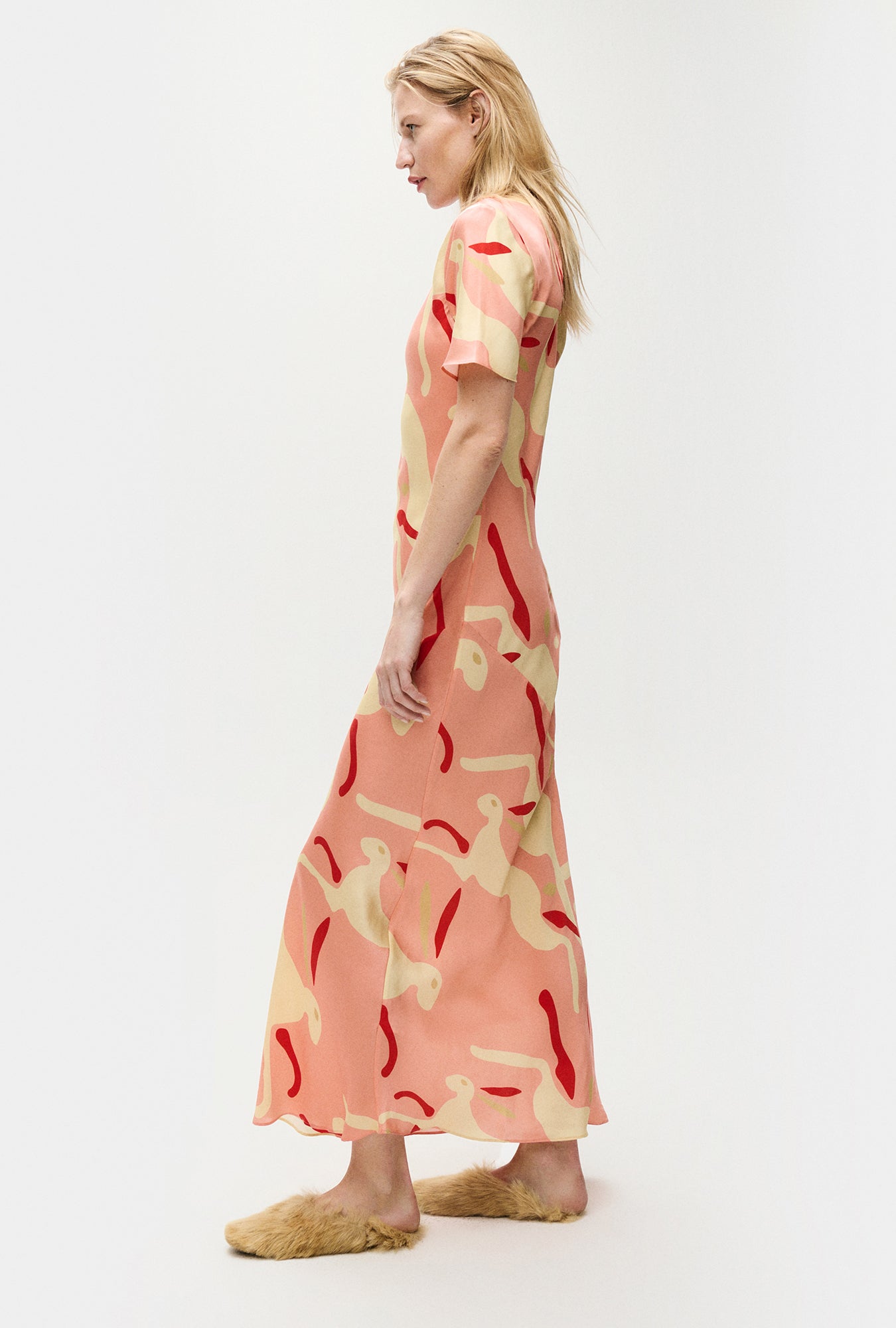 Short Sleeve Bias Dress Rabbit Amaranth